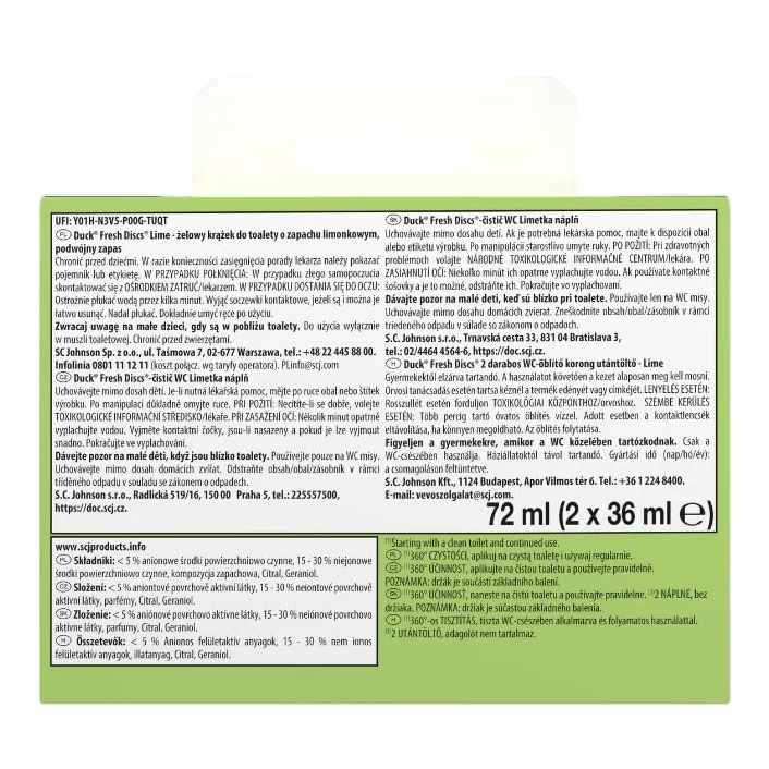 Duck® Fresh Discs® Lime - podwójny zapas do toalety o zapachu limonkowym - krążek czyszczący do WC 2 x 36ml