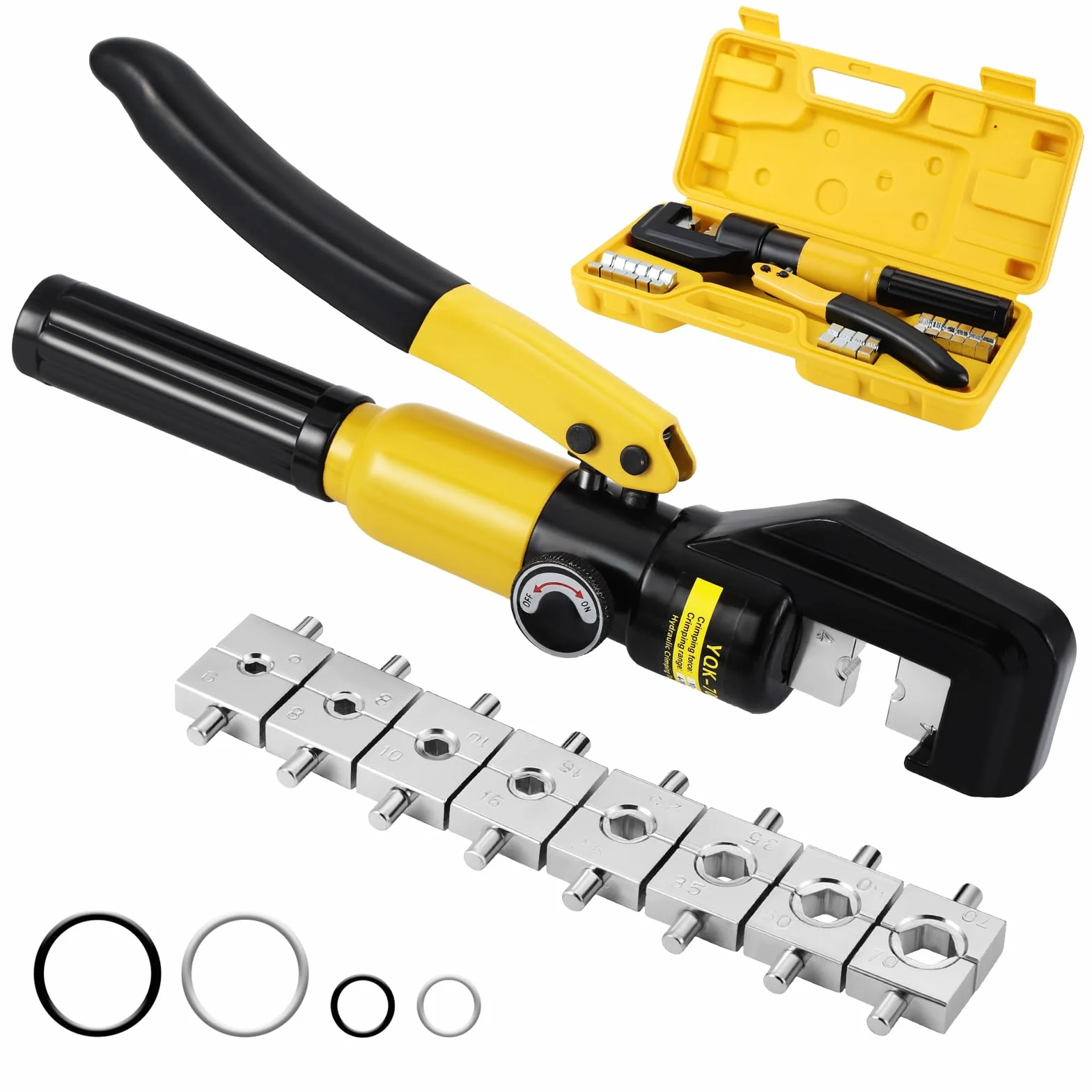 szczypce zaciskowe 10 ton, 4-70 mm², szczypce do tulejek kablowych, szczypce hydrauliczne z 9 parami matryc, szczypce hydrauliczne do zaciskania