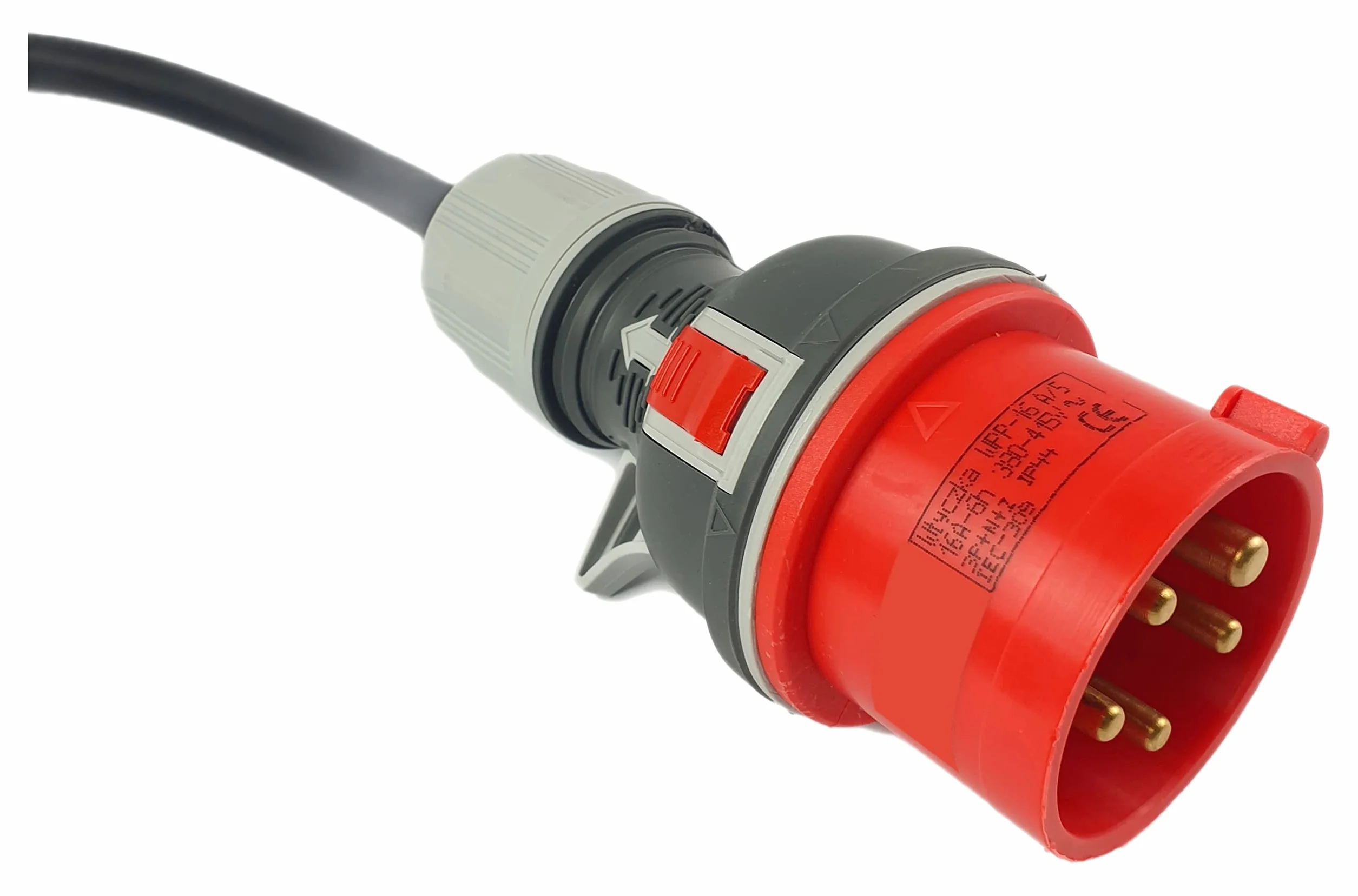 RoadEu Adapter przemysłowy przedłużający 0,5 m, adapter CEE 16A 380V do 220V z 3 gniazdami 230 V, przewód gumowy 5 x 2,5 mm², idealny do garażu, szopy lub fabryki
