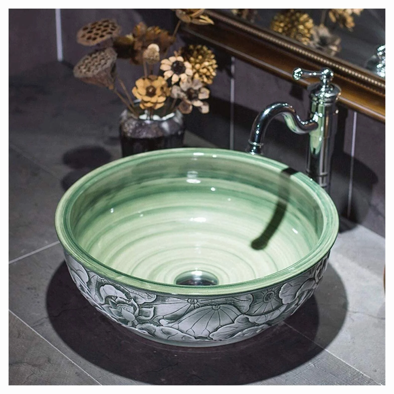 Szafka Pod Umywalkę Z Umywalką, Umywalka Łazienkowa Nablatowa, Zielona Umywalka Porcelanowa Nablatowa Ceramiczna Umywalka Łazienkowa Nablatowa