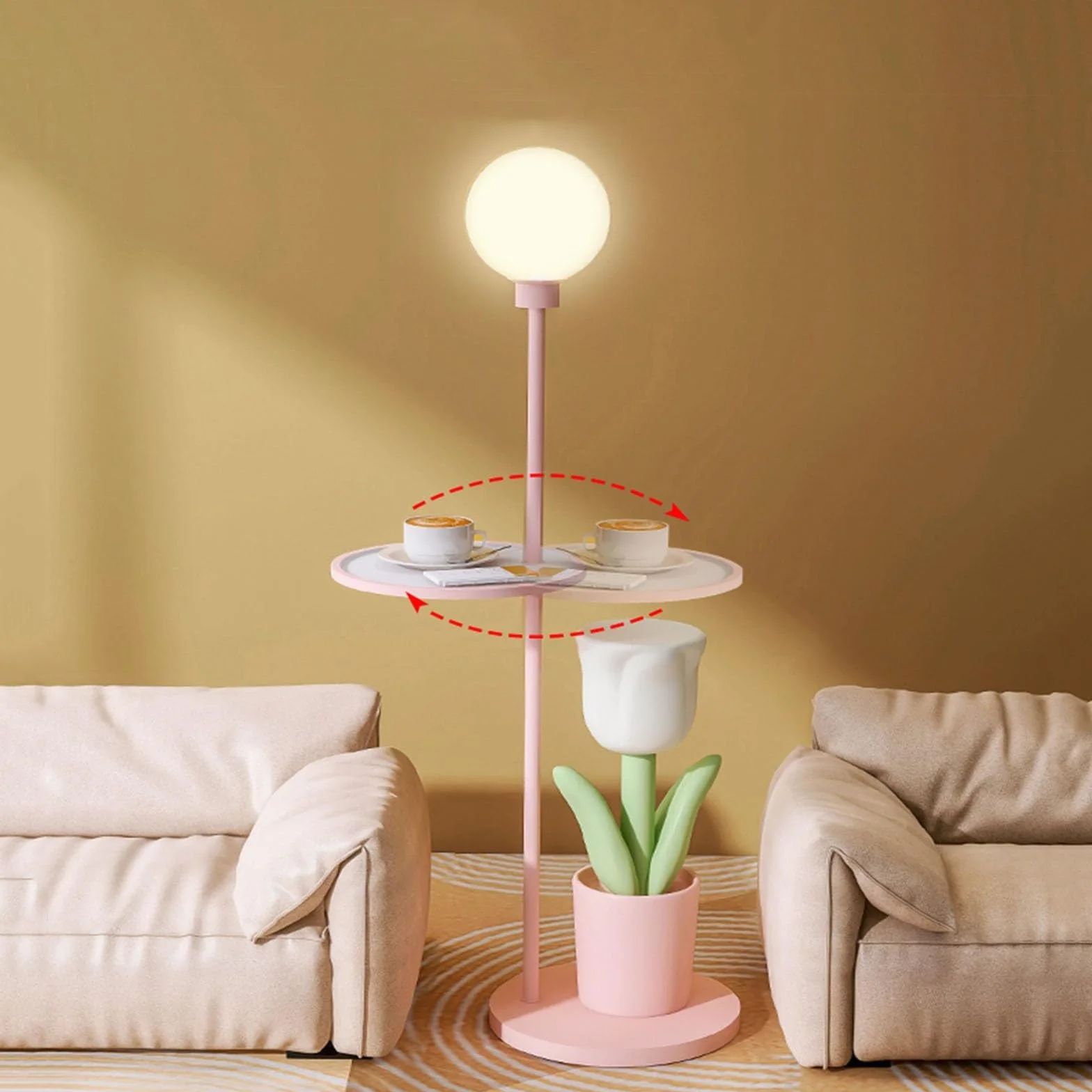 Lampa podłogowa ze stolikiem Zestaw stołowy i lampowy, lampka nocna do czytania, nowoczesny stolik końcowy z lampą podłogową do salonu, gabinetu, sypialni Lampa podłogowa ze stolikiem(Pink)