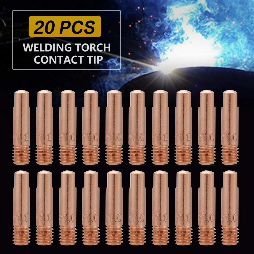 20 sztuk końcówka stykowa 0.8mm 1.0mm miedziana końcówka stykowa do 15AK MIG MAG palnik do spawania materiały eksploatacyjne (1.0)