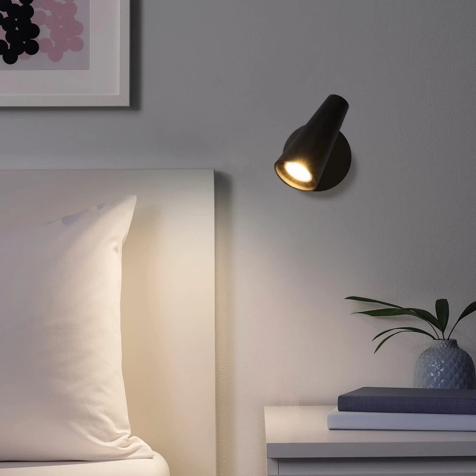 DAWALIGHT Reflektor ścienny z przełącznikiem LED 5W 3000K ciepła biel, ściemnialna GU10, prosta lampa ścienna, regulowane oświetlenie do salonu, sypialni, korytarza, hotelu, aluminium, czarny
