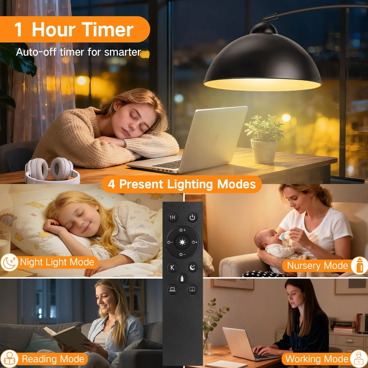 OUTON Lampa łukowa, lampa stojąca LED z funkcją ściemniania | 4 temperatury barwowe, czarna, lampa stojąca do salonu, sypialni, biura