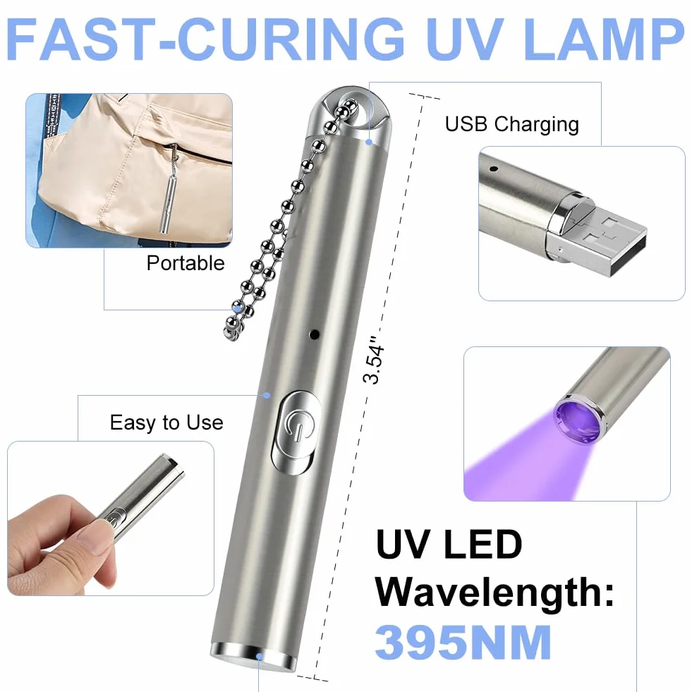 AOOWU Żywica UV z lampą, 50 g klej UV żywica epoksydowa z latarką wielokrotnego ładowania, zestaw żywicy UV 395 nm, szybkie utwardzanie w 5 sekund, do biżuterii, szkła, tworzywa sztucznego i żywicy