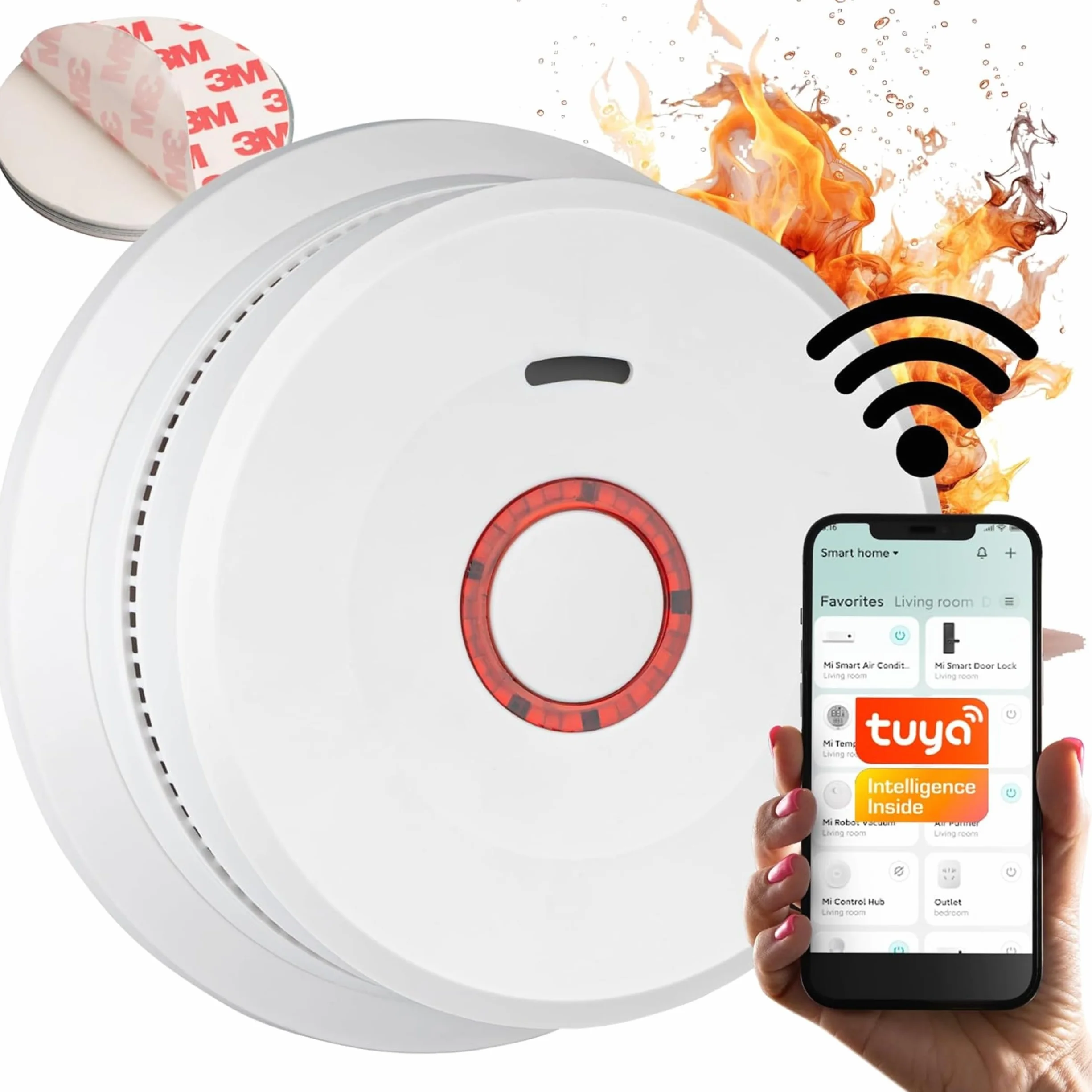 Czujnik dymu WiFi NF alarm przeciwpożarowy EN14604 dom inteligentny