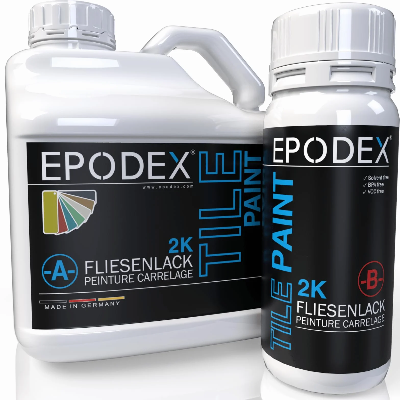 EPODEX® Lakier do płytek, 2-karatowy, do łazienki, kuchni, 45 kolorów, biały, kolorowy, neutralny zapach, nie zawiera rozpuszczalników, odporny na ścieranie, 1,8-60 kg
