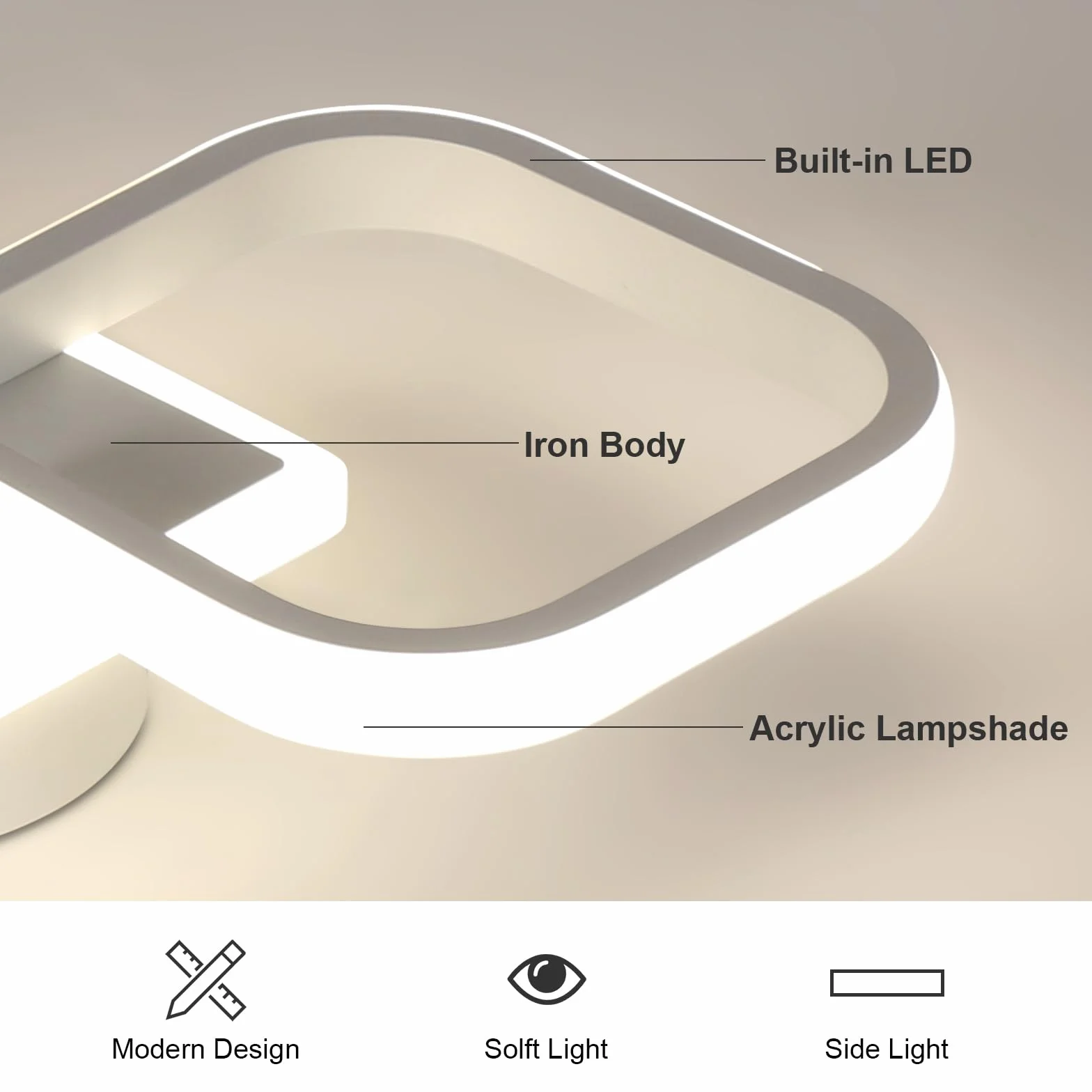 Comely Nowoczesny Kwadratowy Plafon LED, 36W 4050LM 40.5cm Lampa Sufitowa LED, Biała Akrylowa Wewnętrzna Oprawa Sufitowa Do Sypialni, Salonu, Korytarza, Światło Naturalne 4500K
