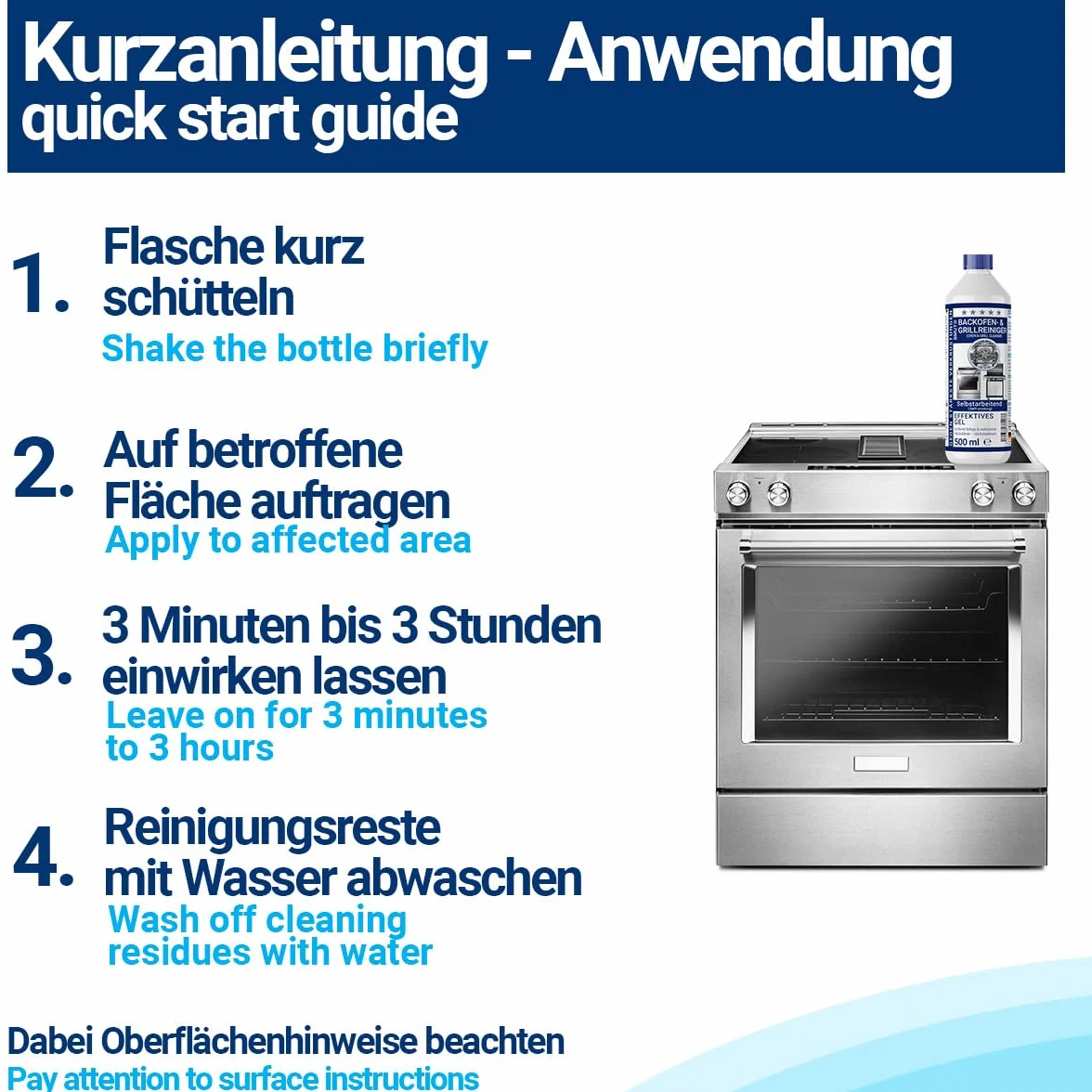 3x500ml (1,5 litra) środek czyszczący do piekarnika extra mocny | z pędzelkiem + ściereczką XXL z mikrofibry | żel-pasta | środek do czyszczenia grilla | przeciwko osadom i skorupom | działa