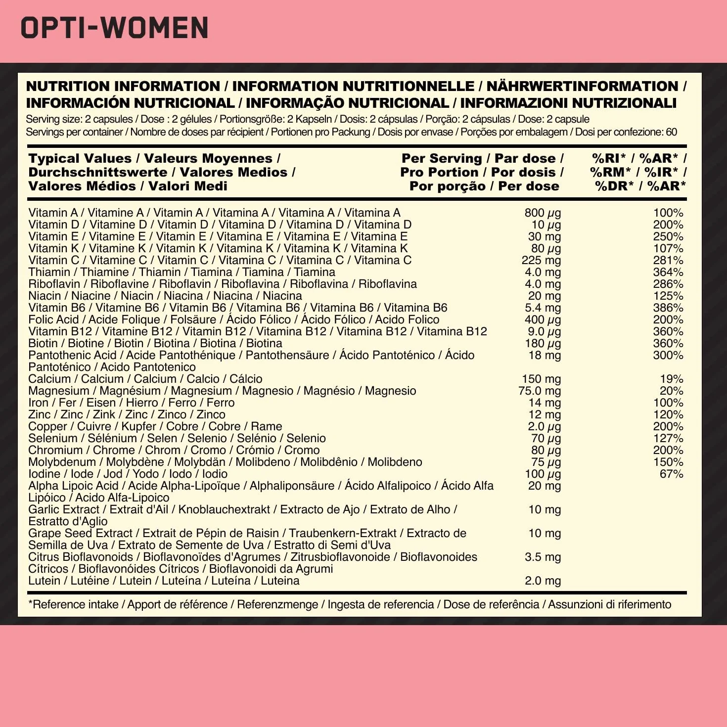 Opti-Women Multi-Vitamin Optimum Nutrition suplement dla kobiet 60 porcji 120 kapsułek