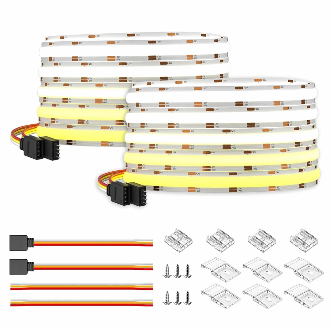 BTF-LIGHTING FCOB COB FOB elastyczna taśma LED High Density CCT 2 x 5 m 640 LEDS/M DC24 V 14 W/M regulowana 3000-6000 K CRI> 90 ściemniana, odkształcalna taśma LED do dekoracji wnętrz DIY (tylko