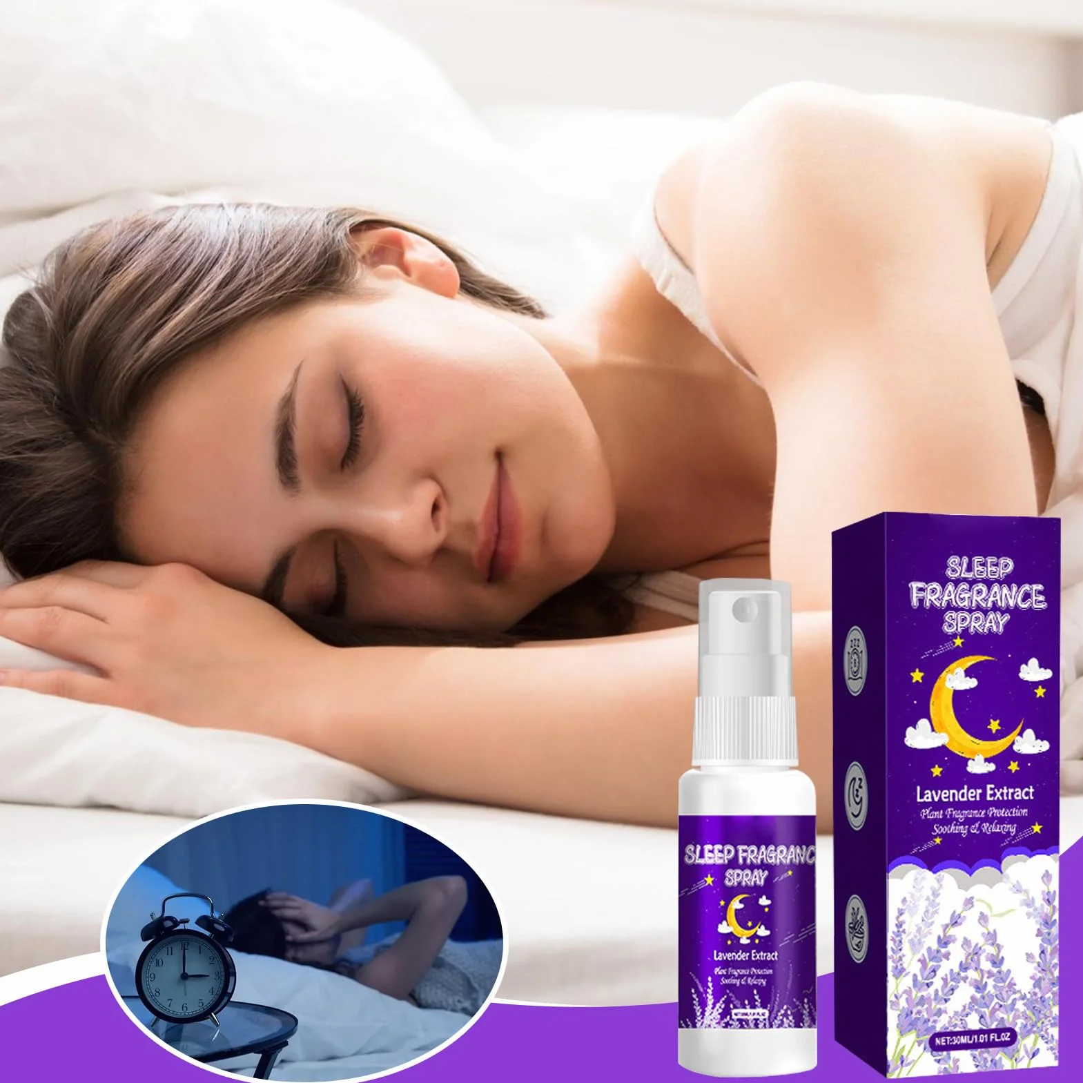 Spray do aromaterapii do łóżka, lawendowa mgiełka do poduszek, 30 ml, naturalny spray do aromaterapii z kojącym olejkiem lawendowym, relaksująca mgiełka do głębokiego snu,