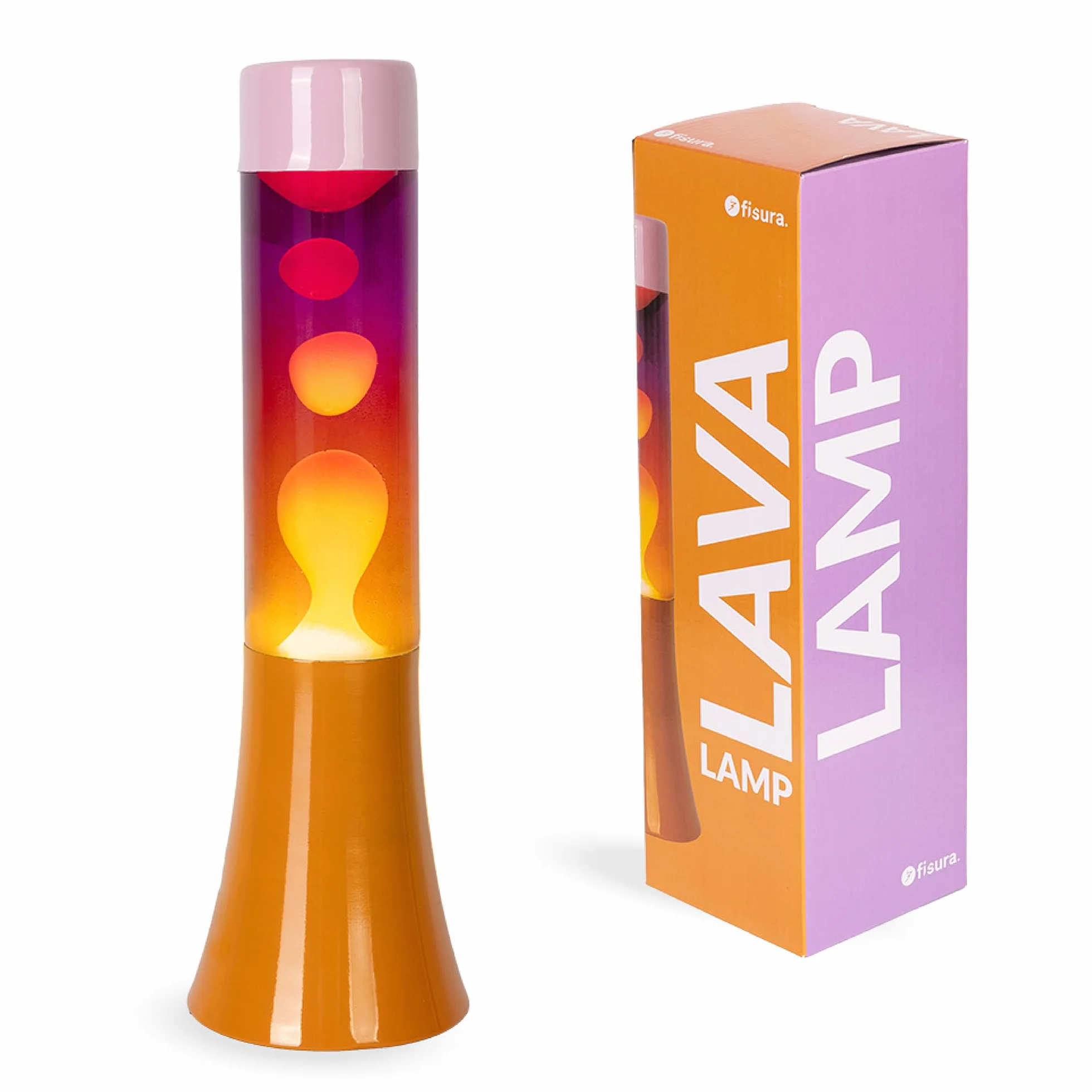 Fisura - Różowa lampa lawowa z pomarańczową podstawą i kryształem z unikalnym efektem gradientu. Retro design, oryginalny prezent idealny do każdego wnętrza. Wymiary: 9 x 9 x 30 cm