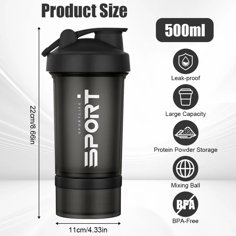 Butelka do wytrząsania proteinowego, 2 szt. Shaker Protein Shaker z Mix Ball Pill Organizer i przechowywanie, sportowa butelka na wodę dla sportowców, entuzjastów fitnessu, na siłownię i na