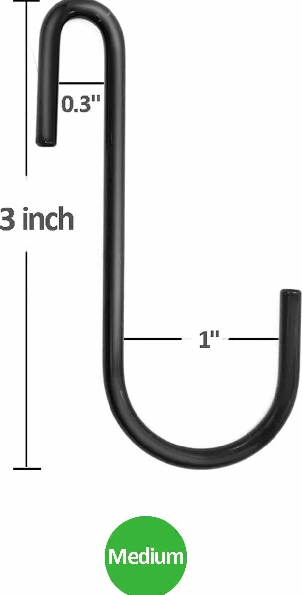 16 wytrzymałych haczyków w kształcie litery S, 7,6 cm, duże wieszaki na ubrania do kuchni, łazienki, sypialni i biura (16 sztuk, średnie, czarne)