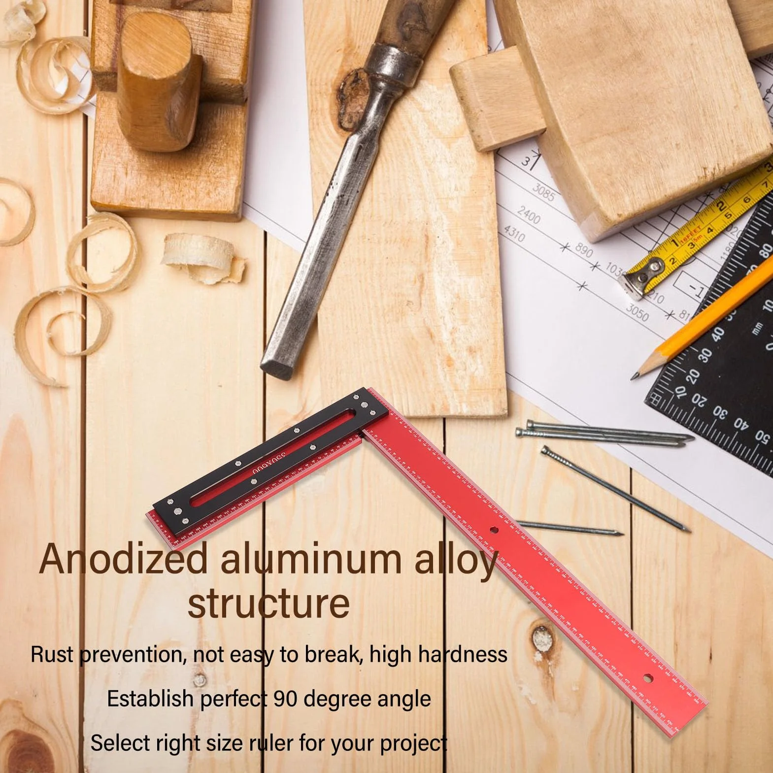 Linijka Kwadratowa L Linijka do Obróbki Drewna, 24-calowa Linijka Kątowa ze Stopu Aluminium 350x600 Mm, Przenośne Narzędzie Pomiarowe o Wysokiej Dokładności