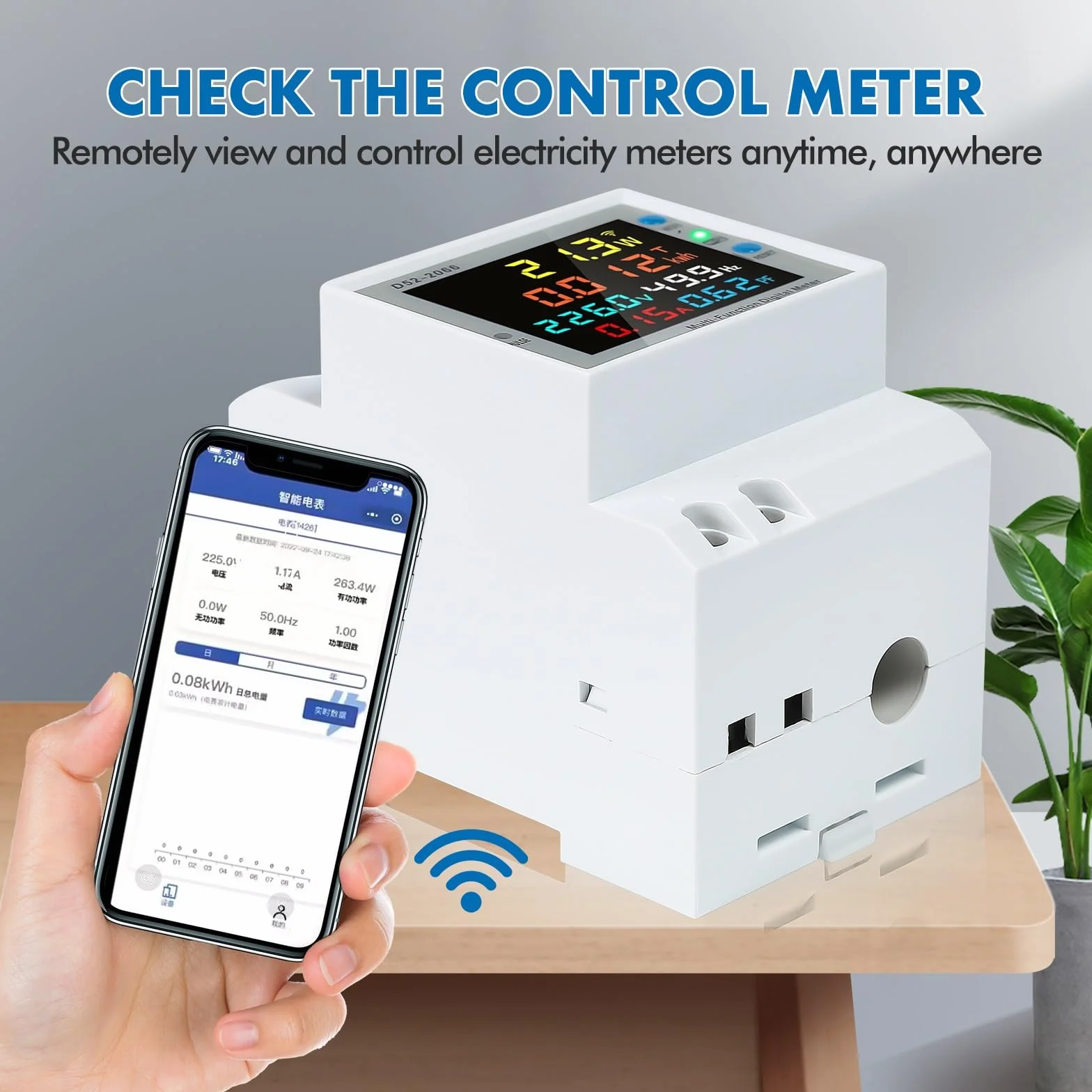 Jadeshay Inteligentny licznik prądu WiFi, szyna montażowa, 6 w 1, LCD, cyfrowy licznik prądu zmiennego, szyna montażowa, licznik KWh, AC40-300 V, 100 A, z wyświetlaczem LCD (wbudowany CT)