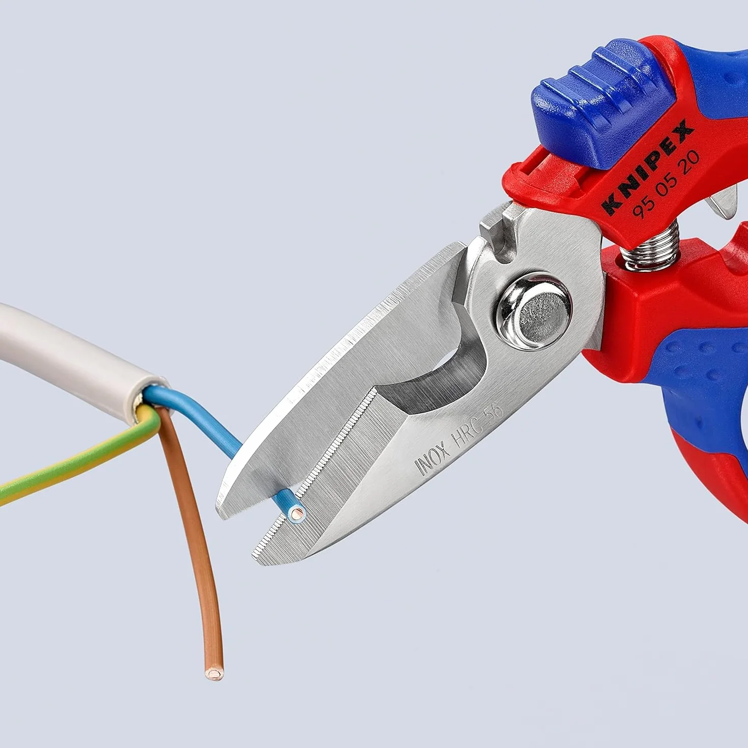 KNIPEX Nożyczki kątowe dla elektryków polerowana na wysoki połysk Z wielokomponentowymi nasadkami, wzmacniane włóknem szklanym 180 mm, 95 05 20 SB