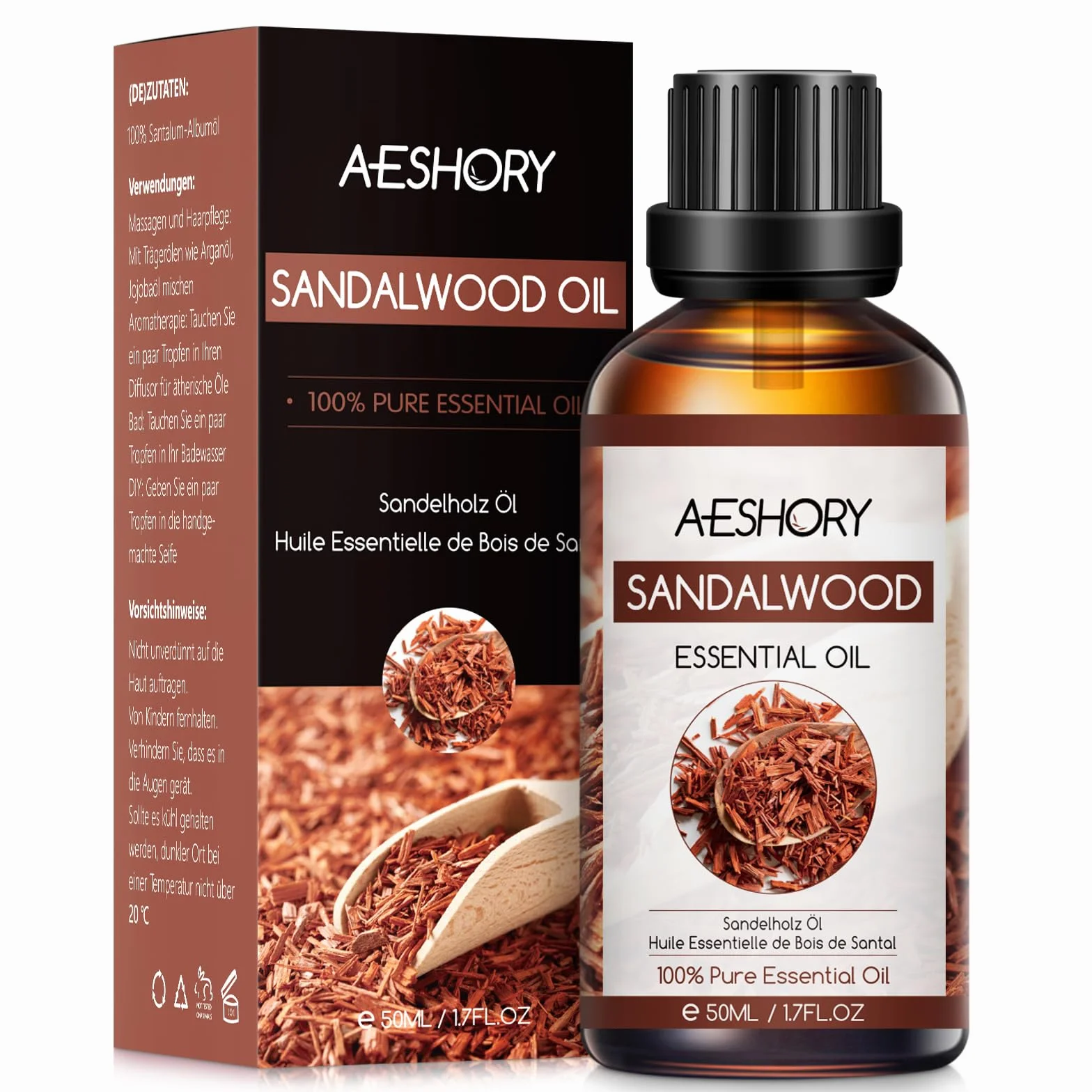 Aeshory Olejek Eteryczny Z Drzewa Sandałowego 50 ml, 100% Czysty, Naturalny Olejek Sandałowy, Idealny Do Dyfuzora, Nawilżacza Powietrza, Aromaterapii, Relaksu, Pielęgnacji Skóry, Perfum I Wyrobu Świec