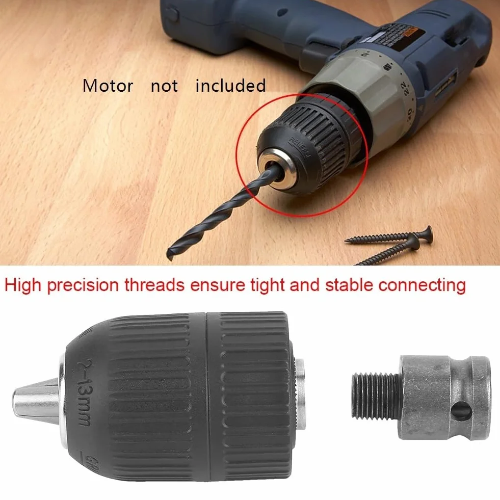 Adapter gwintu 1/2" z uchwytem wiertarskim bezkluczowym - zakres mocowania 2-13 mm, zestaw do konwersji klucza udarowego