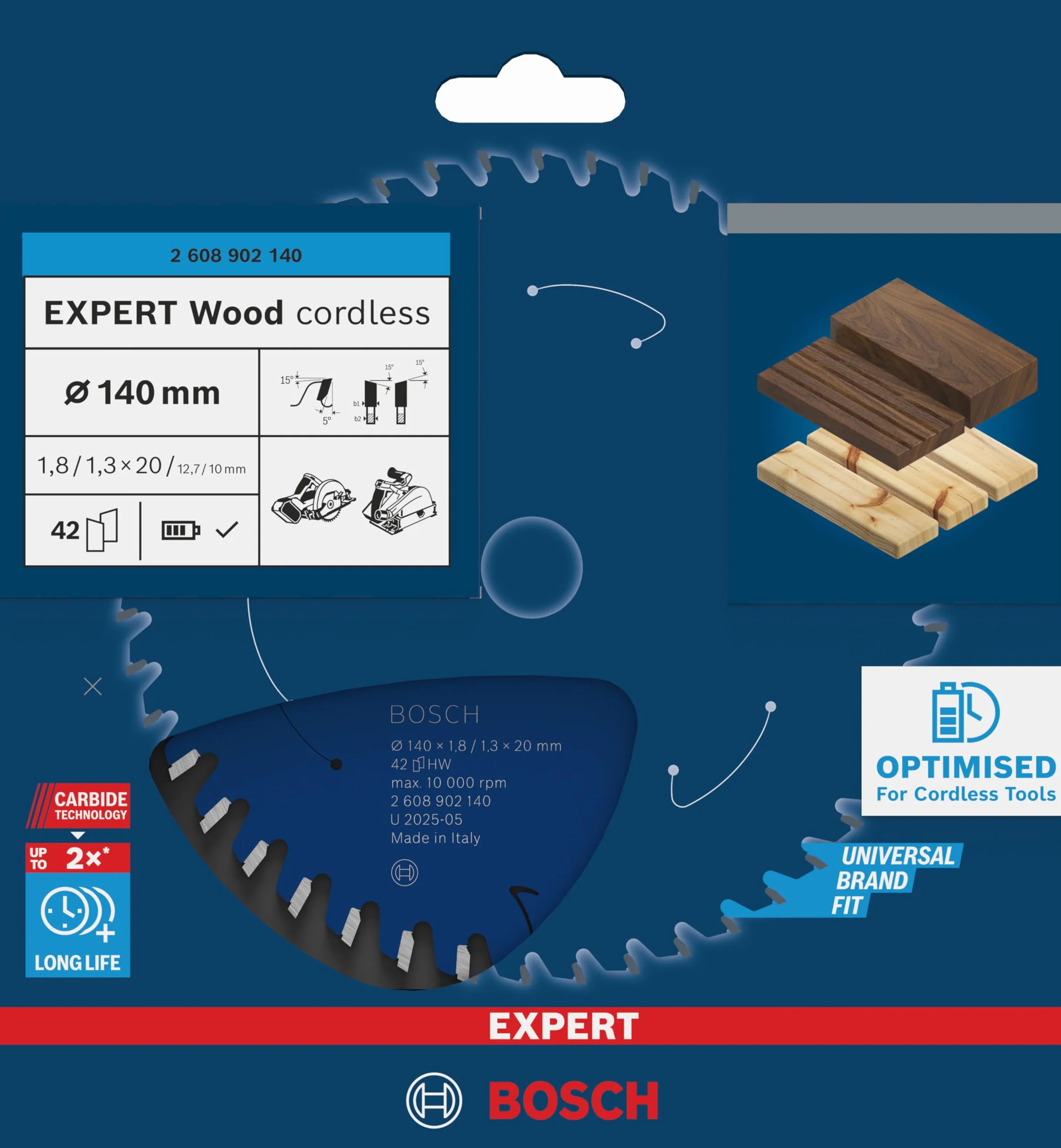 Bosch 1x Tarcza pilarska EXPERT Wood cordless (do Miękkie drewno, Ø mm, Professional Akcesoria Bezprzewodowe ręczne pilarki tarczowe)