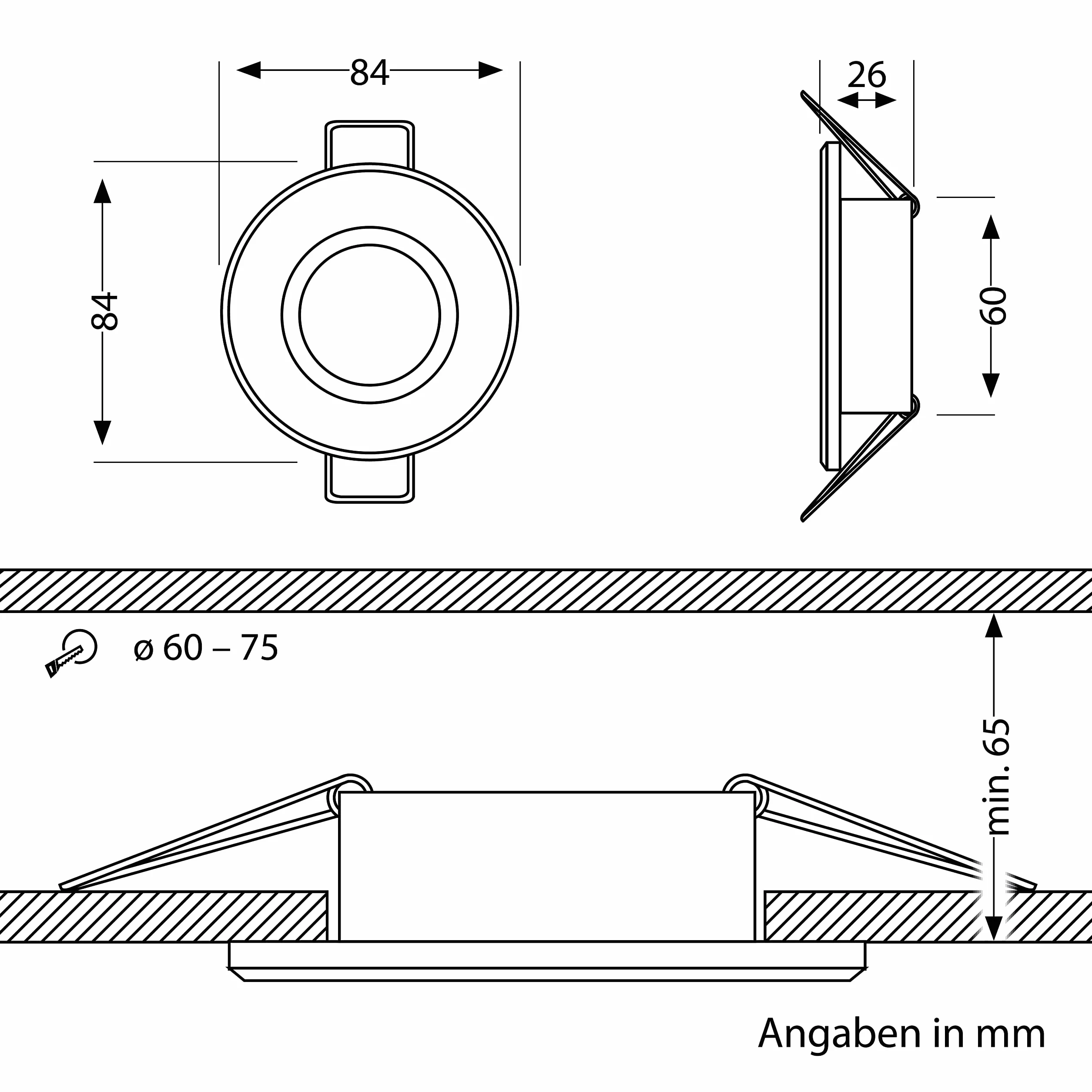 ledscom.de 5 sztuk Łazienkowa sufitowa oprawa wpuszczana ERID, odporna na wilgoć, łazienkowa, IP44, okrągła, matowa biel (GU10/MR16/GU5.3/50mm) z gniazdem GU10