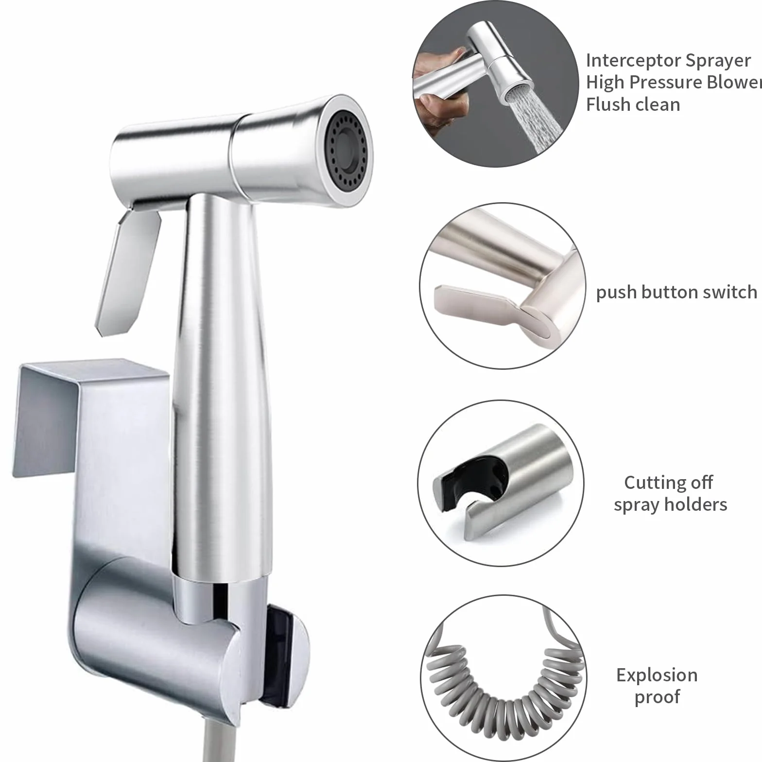 Bidet zestaw prysznicowy z kranem, dozownikiem, srebrny