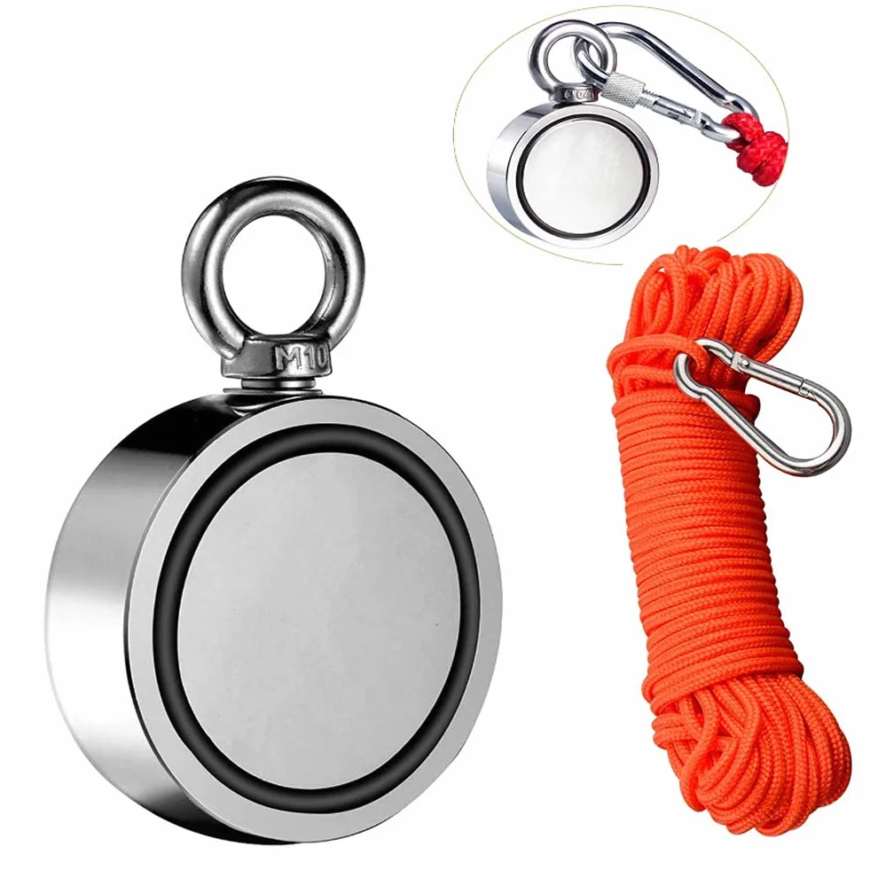 Dwustronne Wędkarstwo Z Magnesem Neodymowym, Okrągły Neodymowy Hak Magnetyczny Z Liną, Haki Magnetyczne Do Połowu Magnesów I Ratownictwa W Rzece, 48mm