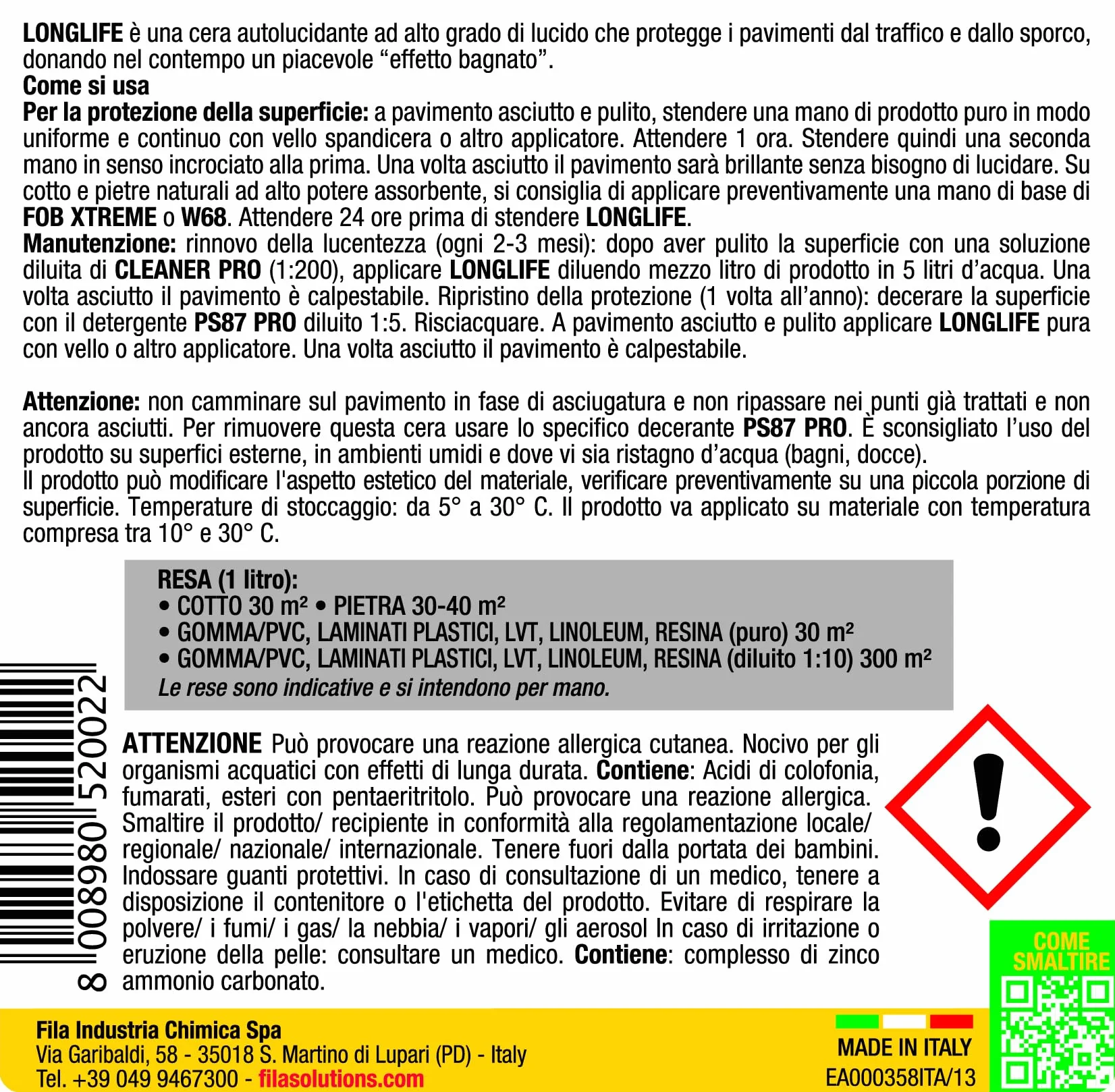 Fila Surface Care Solutions LONGLIFE samopołyskujący wosk podłogowy, 1 l