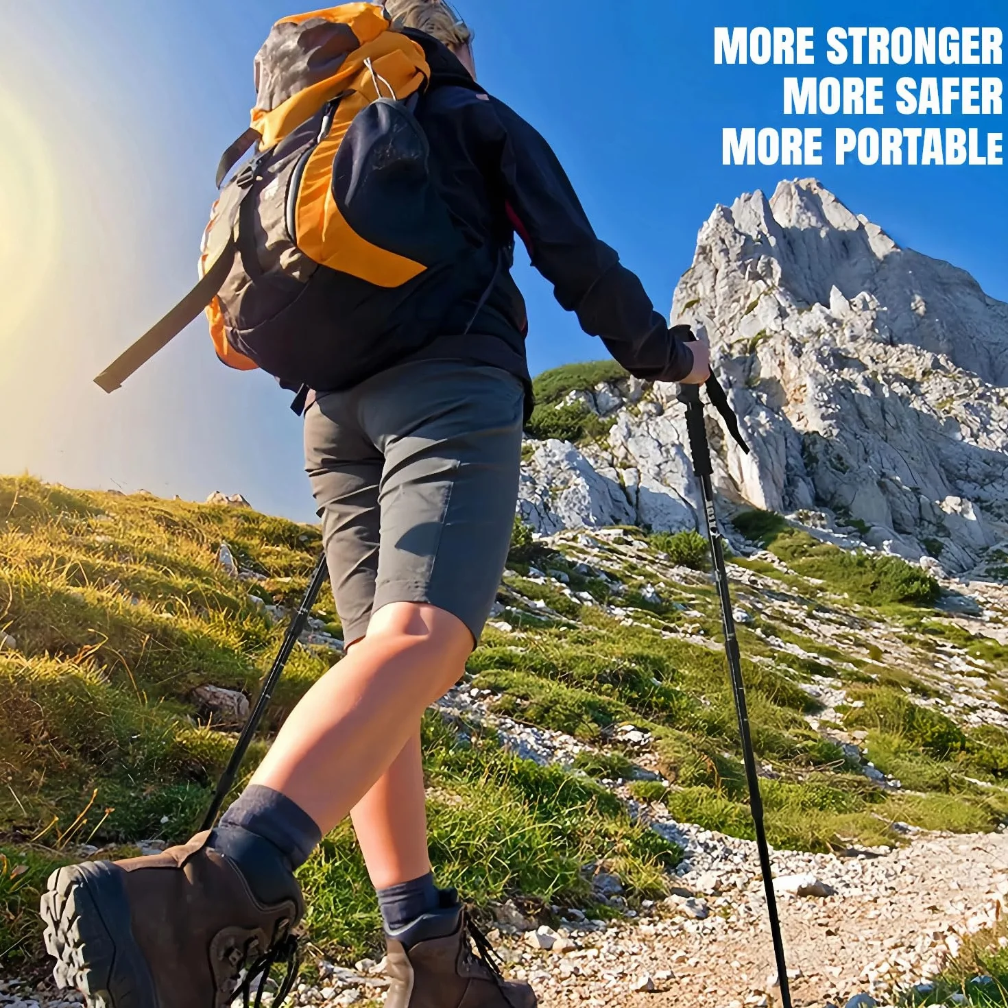 Kijki trekkingowe, aluminiowe kijki trekkingowe, dla kobiet i mężczyzn, do wędrówek, nordic walkingu i wycieczek narciarskich, regulowane, teleskopowe, lekkie, czarne, 52-110 cm (1 szt.)