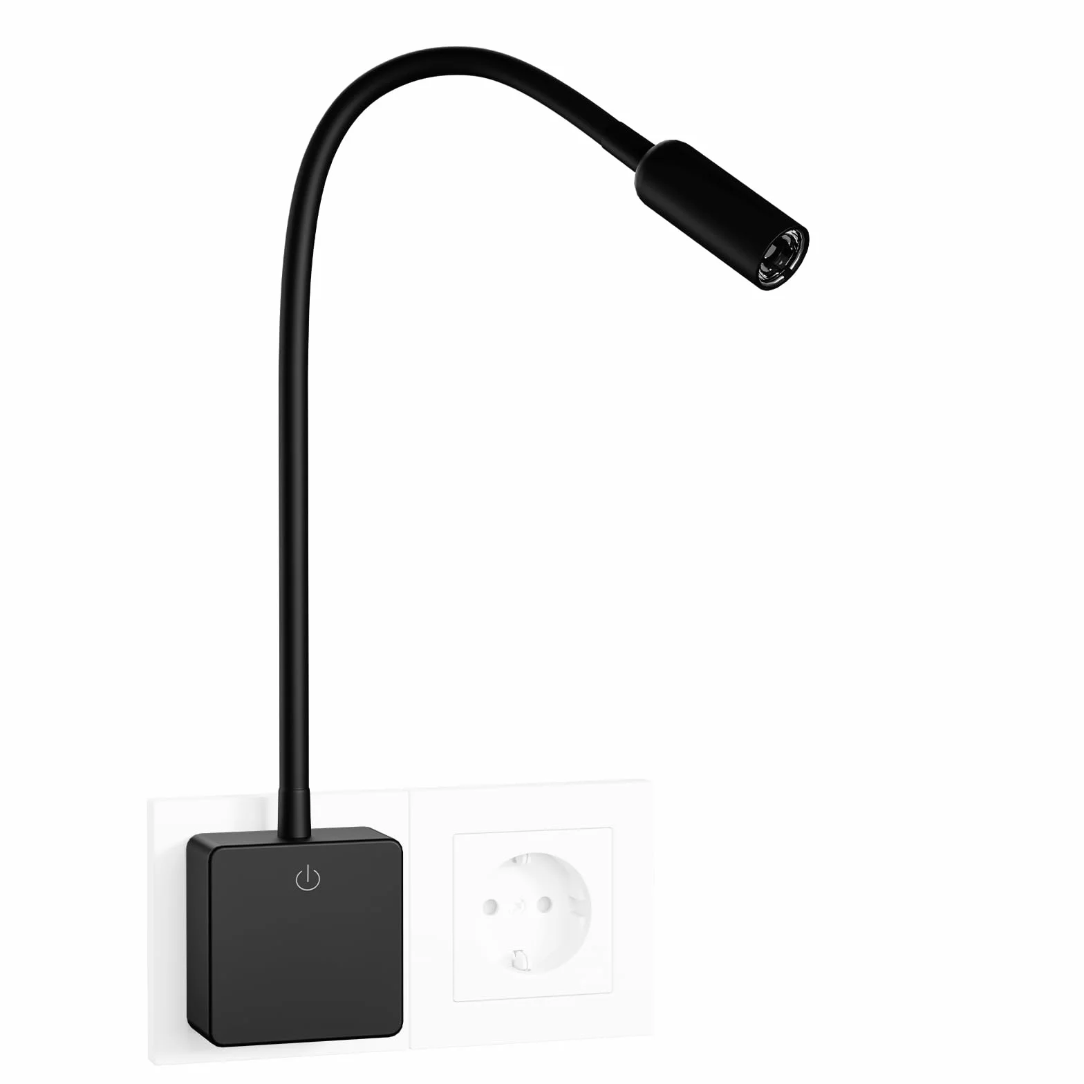 ENUOTEK LED Spot Lampki do czytania gniazdka Z możliwością ściemniania Czarny, 3W 280Lm Reflektor LED Lampy ścienne do czytania do sypialni z wtyczką i przełącznikiem dotykowym, neutralna biel 4000K