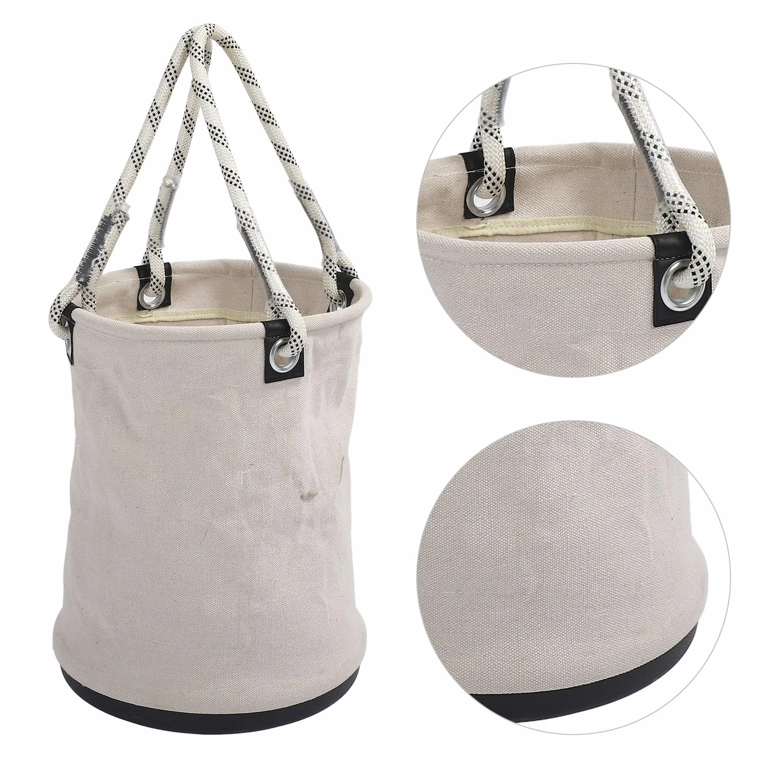 LICAEVEY Wiadro Płócienne 40x30 Cm, Obciążenie 30 Kg, Wytrzymały Organizer na Narzędzia z Plastikowym Dnem, Składany Schowek na budowę (WHITE)