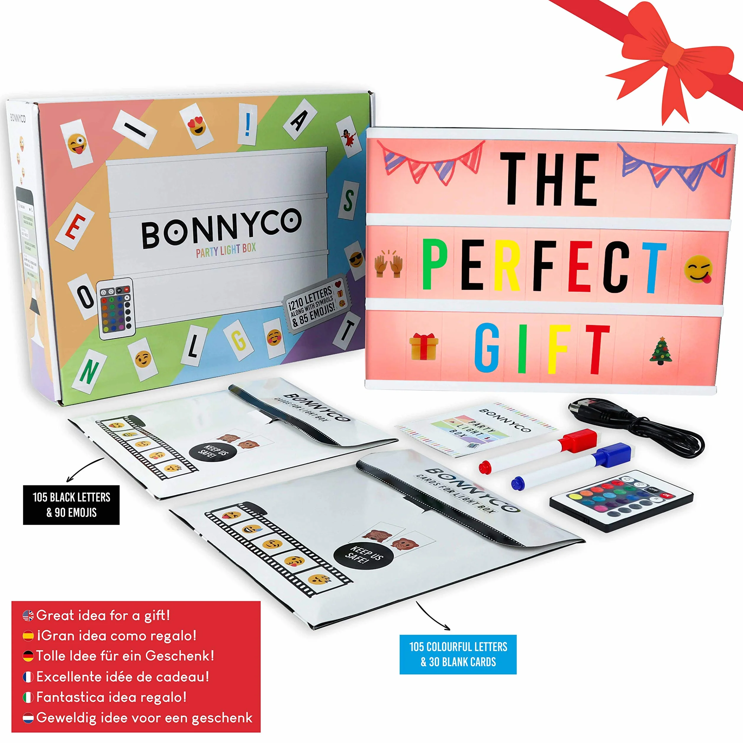 BONNYCO A4 Kinowy Lightbox Zmieniający Kolor 400 Liter Symboli Emoji Pilot 2 Markery LED 16 Kolorów