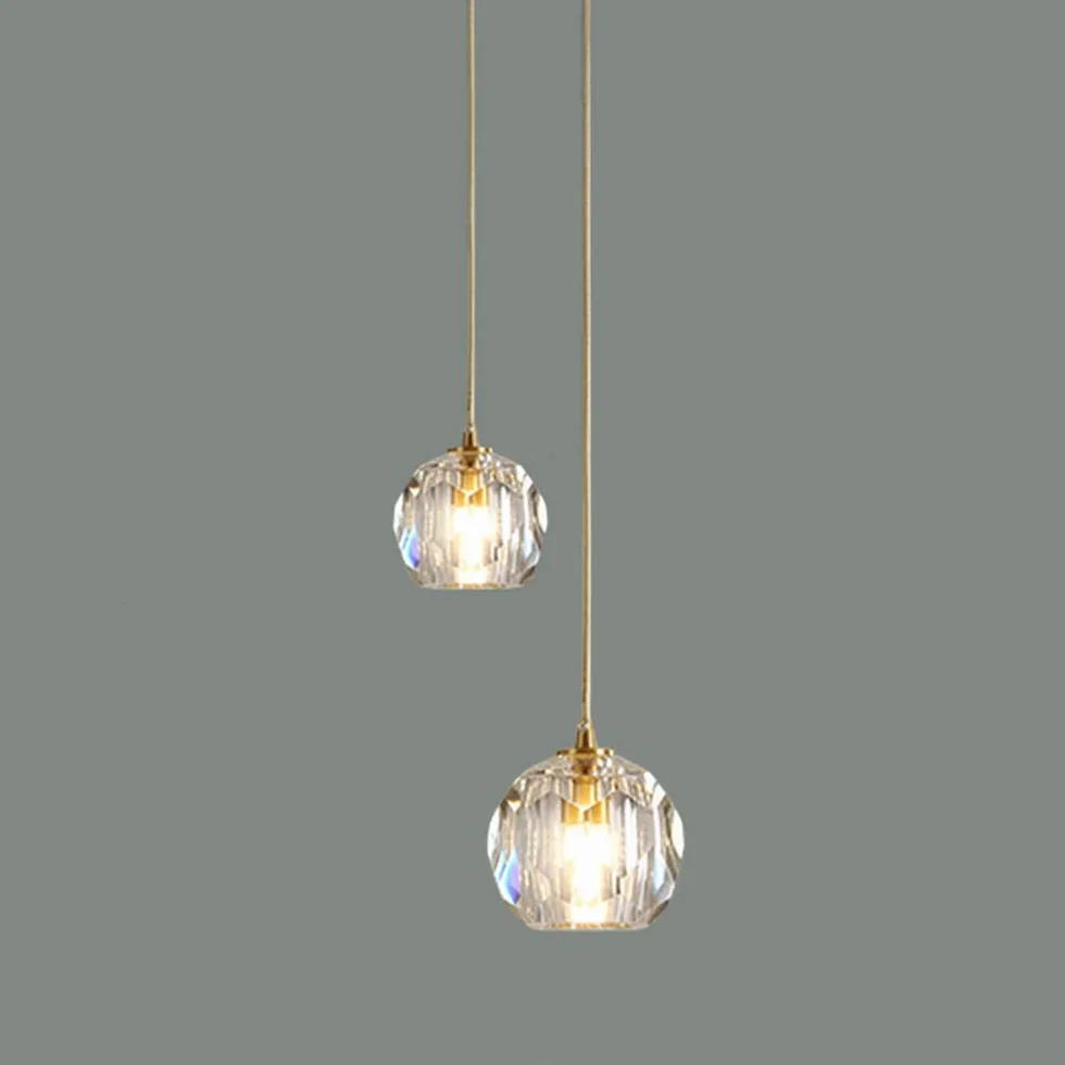 Nowoczesna lampa wisząca z kryształową główką, miedziana, mała lampa wisząca do baru, restauracji pojedyncza i długa lampa do sypialni, żyrandol nocny, regulowana wysokość
