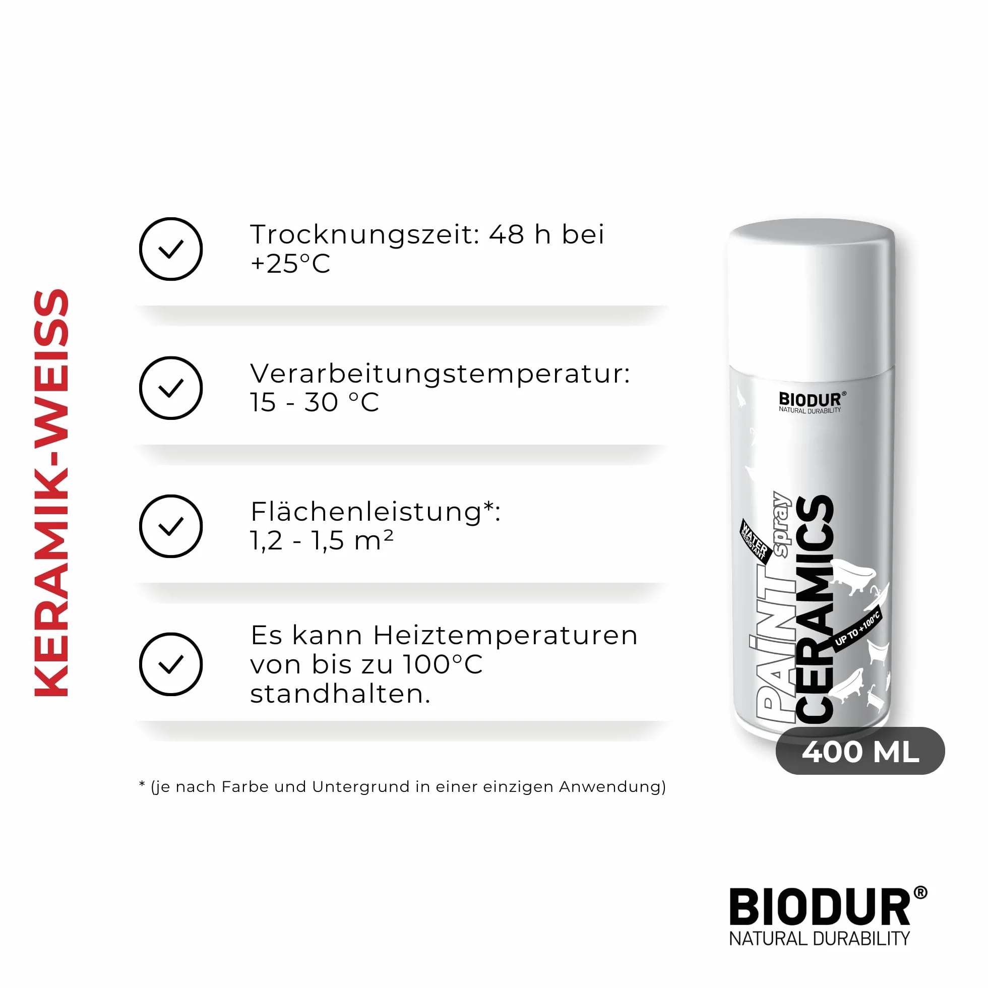 Emalia, lakier ceramiczny w sprayu, błyszczący, 400 ml, lakier akrylowy, wysoko kryjąca farba w sprayu, odporna na promieniowanie UV, puszka sprayu do renowacji, szybkoschnący, do białych
