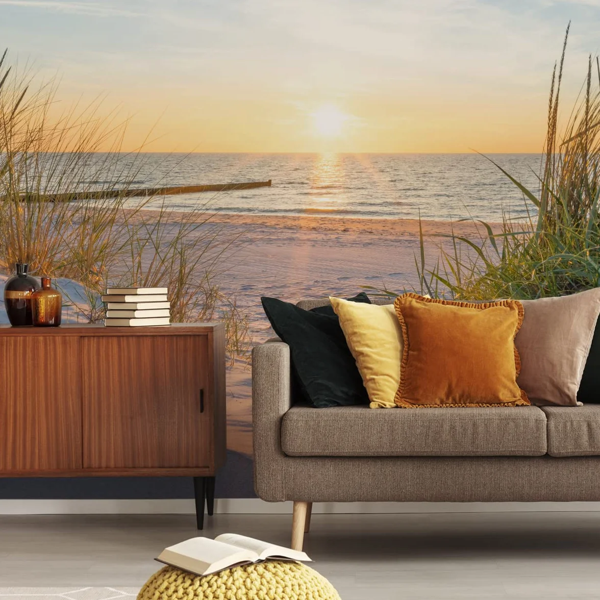 Muralo Fototapeta plaża, morze, wydmy, słońce, niebo, woda, krajobraz, natura, efekt 3D, nowoczesna tapeta ścienna, dekoracja ścienna do salonu, sypialni, jadalni, szer. 312 cm x wys. 219 cm