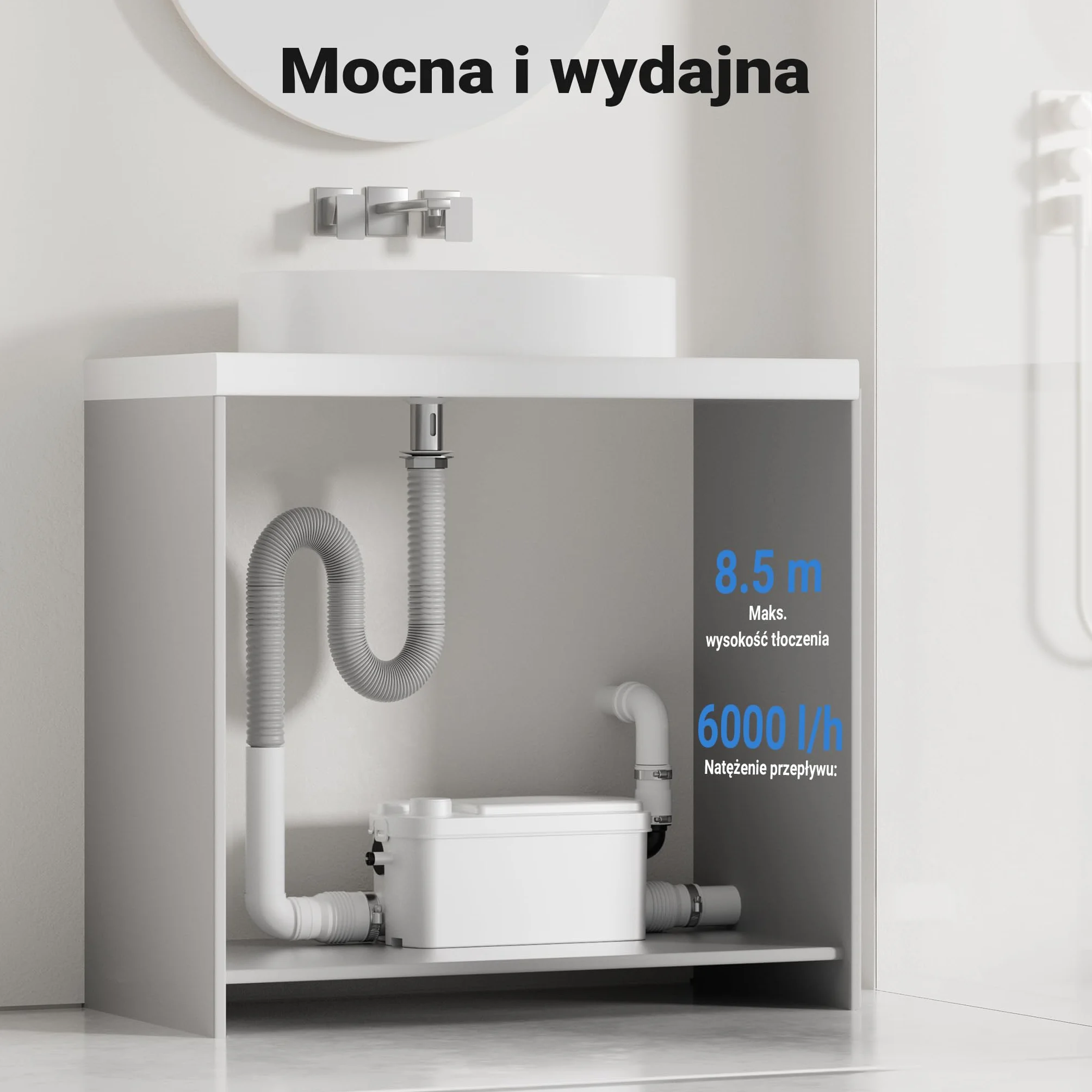 XPOtool Pomporozdrabniacz 3/1 z silnikiem 250 W, 100 l/min, wysokość do 8,5 m odległość do 85 m, przyłącze boczne pompa wc z rozdrabniaczem