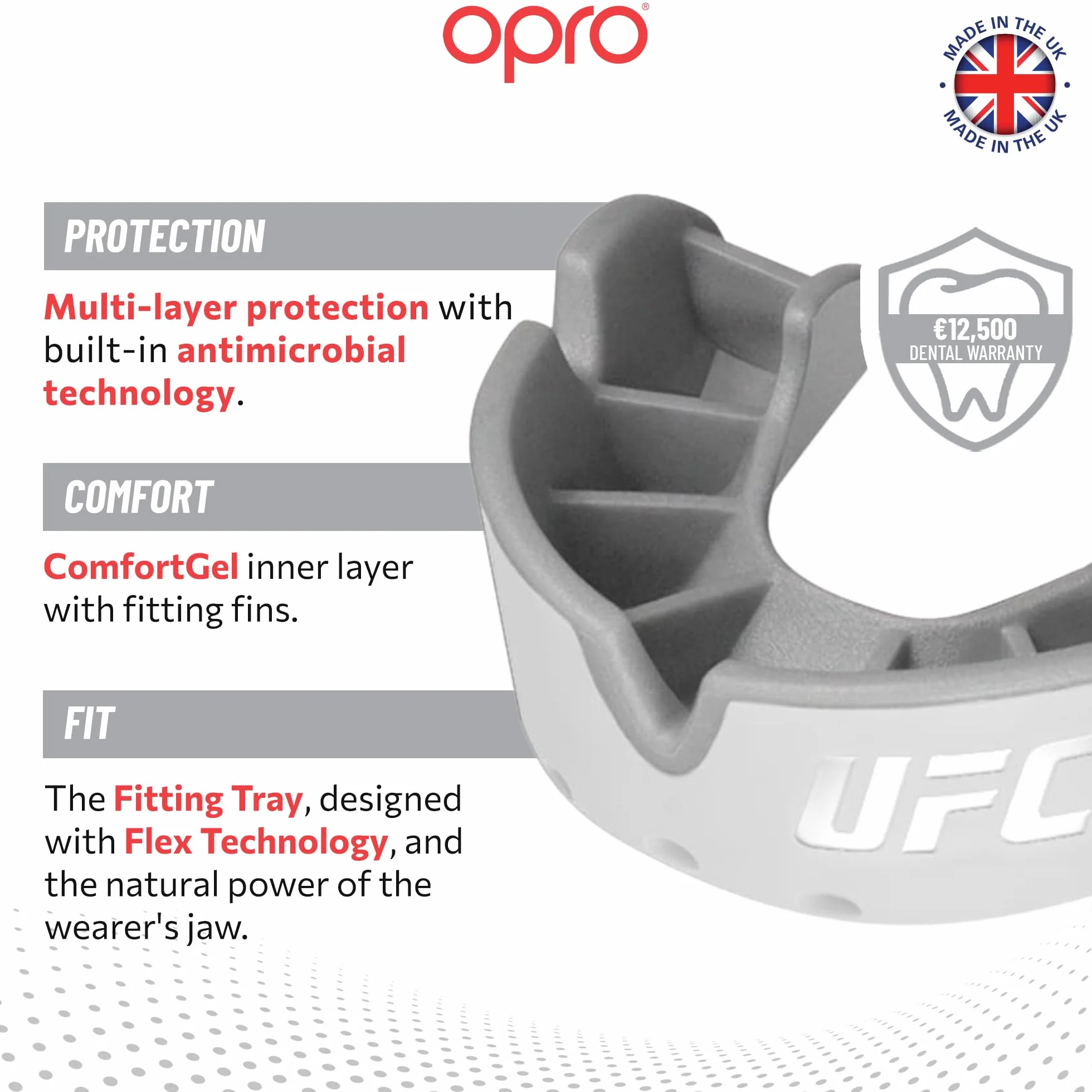 OPRO Silver Level UFC sportowy ochraniacz na zęby dla dorosłych i dzieci z etui, gumowa osłona dla dzieci z rewolucyjną technologią dopasowania do UFC, MMA, boksu, BJJ i innych sportów walki (srebrny,