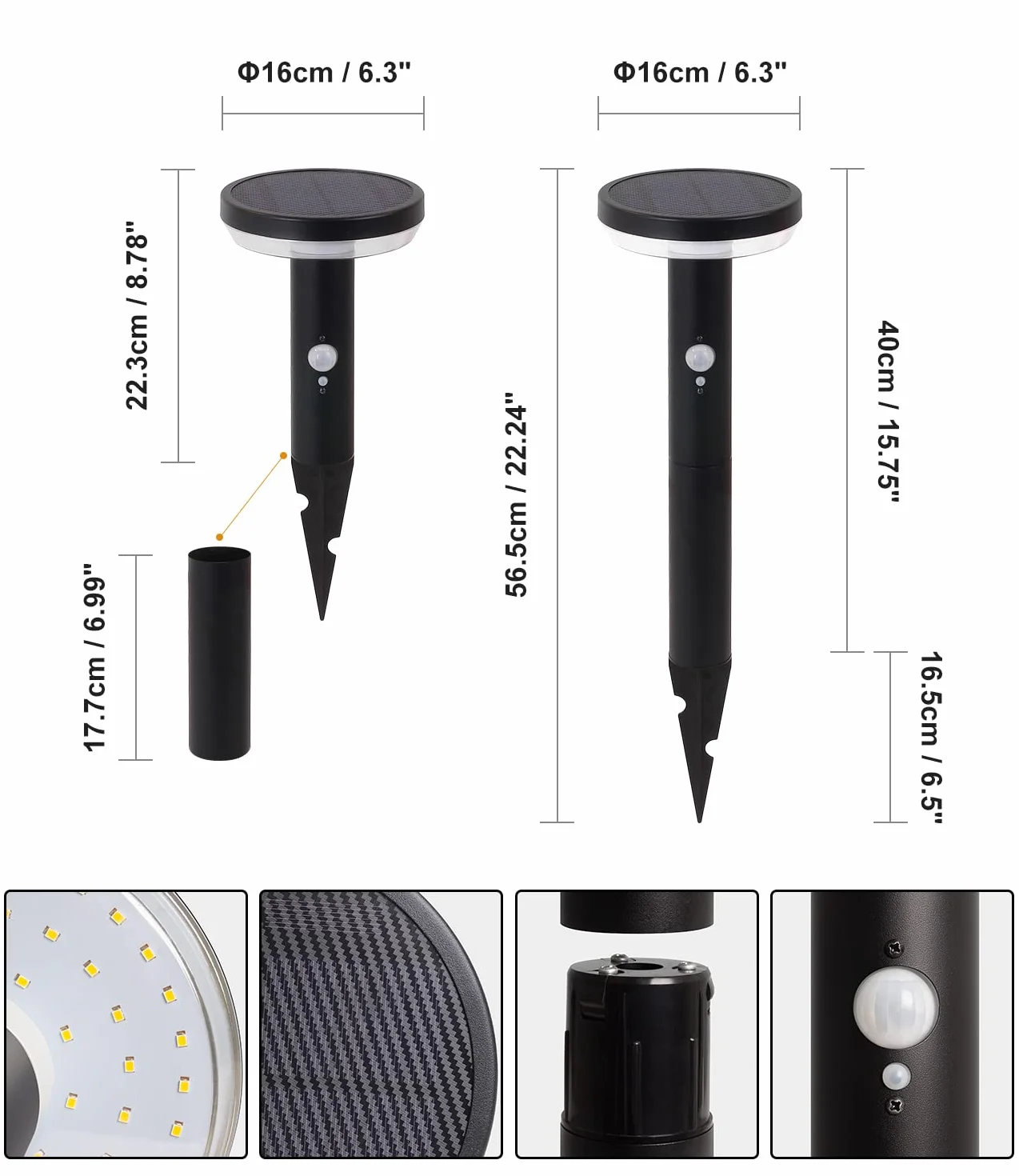 DAWALIGHT Zewnętrzna solarna lampa podłogowa LED z gniazdem 3 trybami 3000K, oświetlenie ścieżki ogrodowej z czujnikiem ruchu, okrągły IP44, wodoszczelne, do ogrodu, na patio, ścieżki