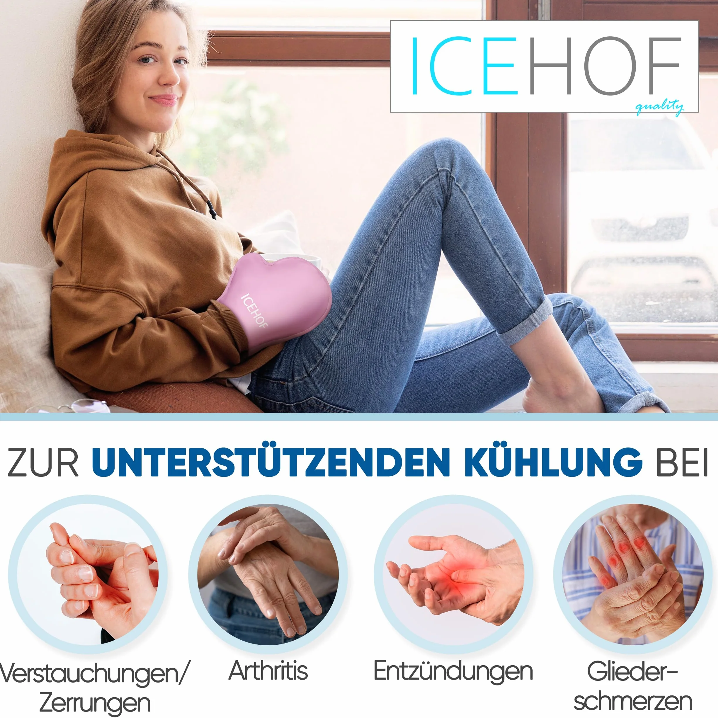 ICEHOF Rękawice chłodzące żelowe 2x na dłonie chemioterapia reumatyzm