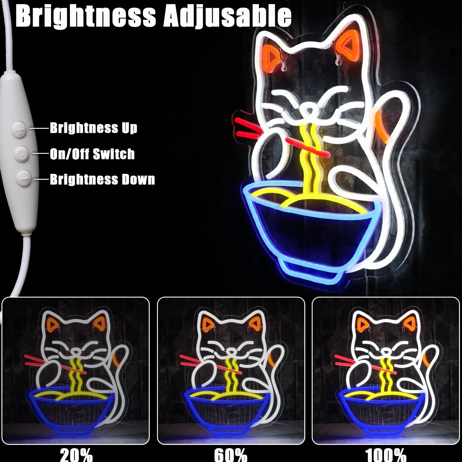 Kot Neon LED Znak Ścienny Kolorowy Makaron Restauracja Sklep Okno Kuchnia Bar