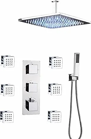 Bateria termostatyczna do łazienki, chromowana, deszczownica, bateria wannowa, bateria mieszająca do wanny i prysznica, baterie prysznicowe do łazienki, 10 Inch Shower Set