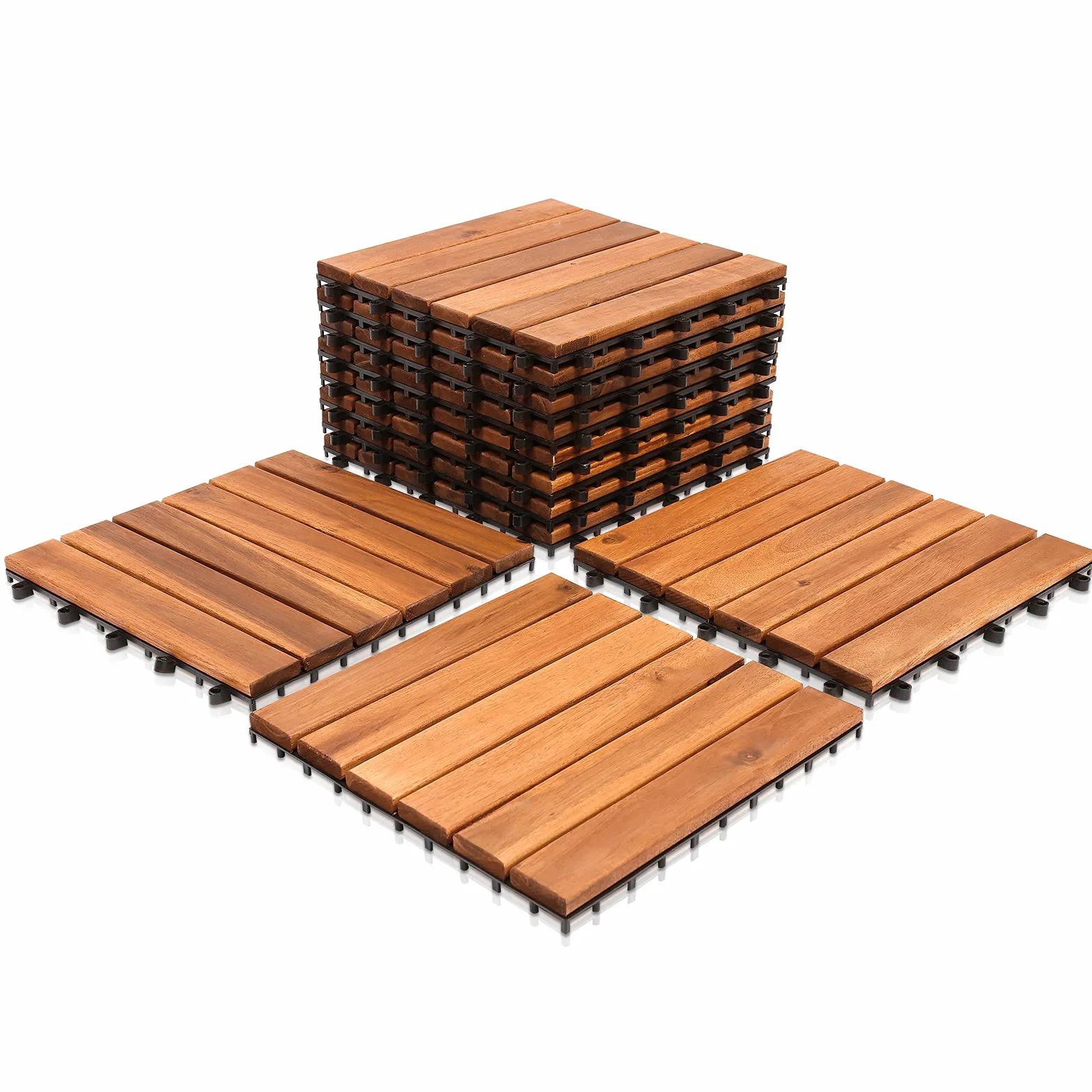 Zestaw 11 płytek drewnianych, 1 m², nadaje się jako płytki tarasowe i płytki balkonowe, z drewna akacjowego, 30 x 30 cm, do ogrodu, na taras, balkon