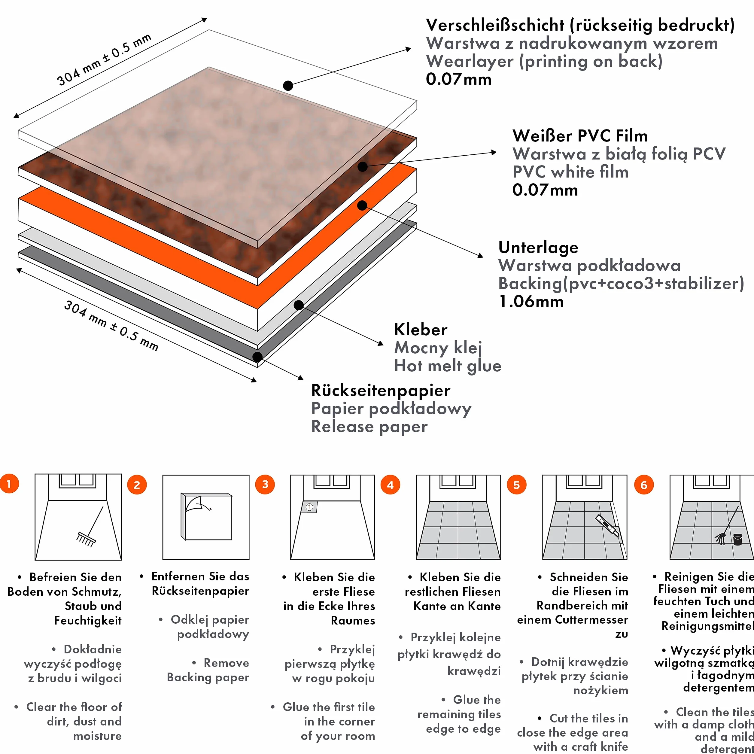 Płytki Podłogowe PCV Winylowe 30,5 x 30,5 cm Wodoodporne Jasny Łupek 33 Sztuki 3m²