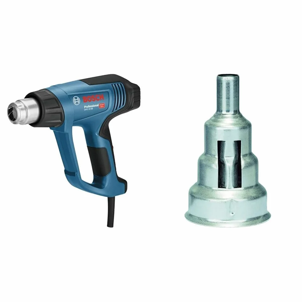 Bosch Professional: opalarka GHG 23-66 (2 300 W, zakres temperatur 50 – 650°C, wyświetlacz, 2 dysze, walizka narzędziowa) & Bosch 1x Dysza redukcyjna (9 mm, Osprzęt do Opalarek)