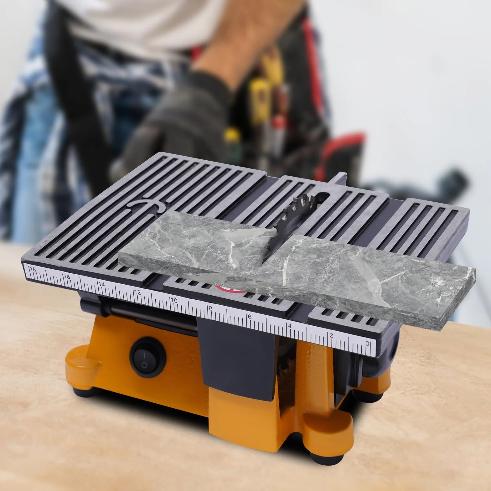 Stołowa piła tarczowa 90 W, mini elektryczna piła stołowa, 220 V, 4500 obr./min, średnica brzeszczotu 10 cm, rozmiar stołu 190 x 142 mm dla przemysłu, przemysłu meblarskiego, zakładów obróbki drewna