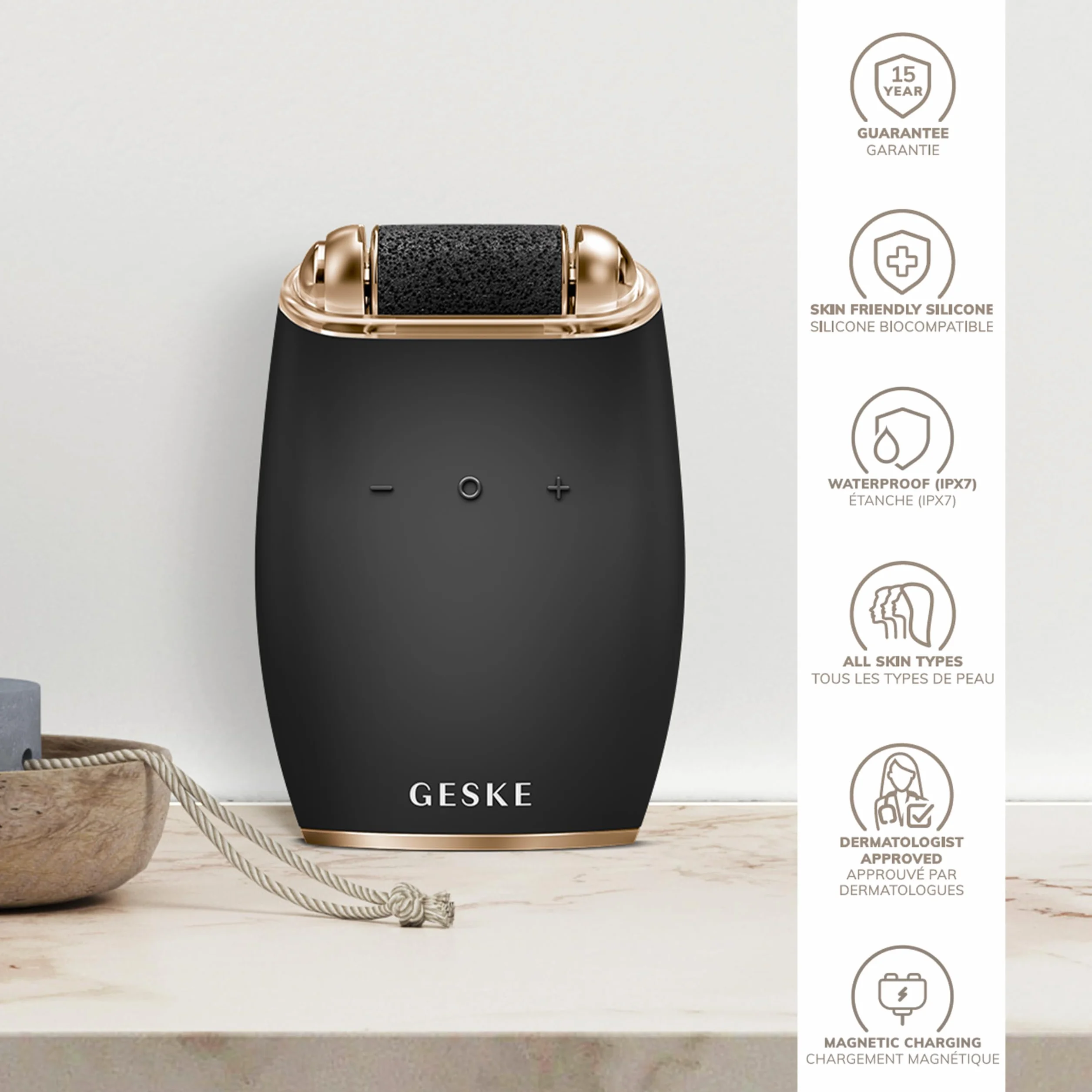 GESKE Electric Pumice Foot Smoothing Roller | 7 in 1 | Elektryczny pilnik do stóp i eksfoliator | Trwały pumeks | Dla gładkich stóp | Zaawansowane usuwanie zrogowaceń | Idealny do zestawu pedicure