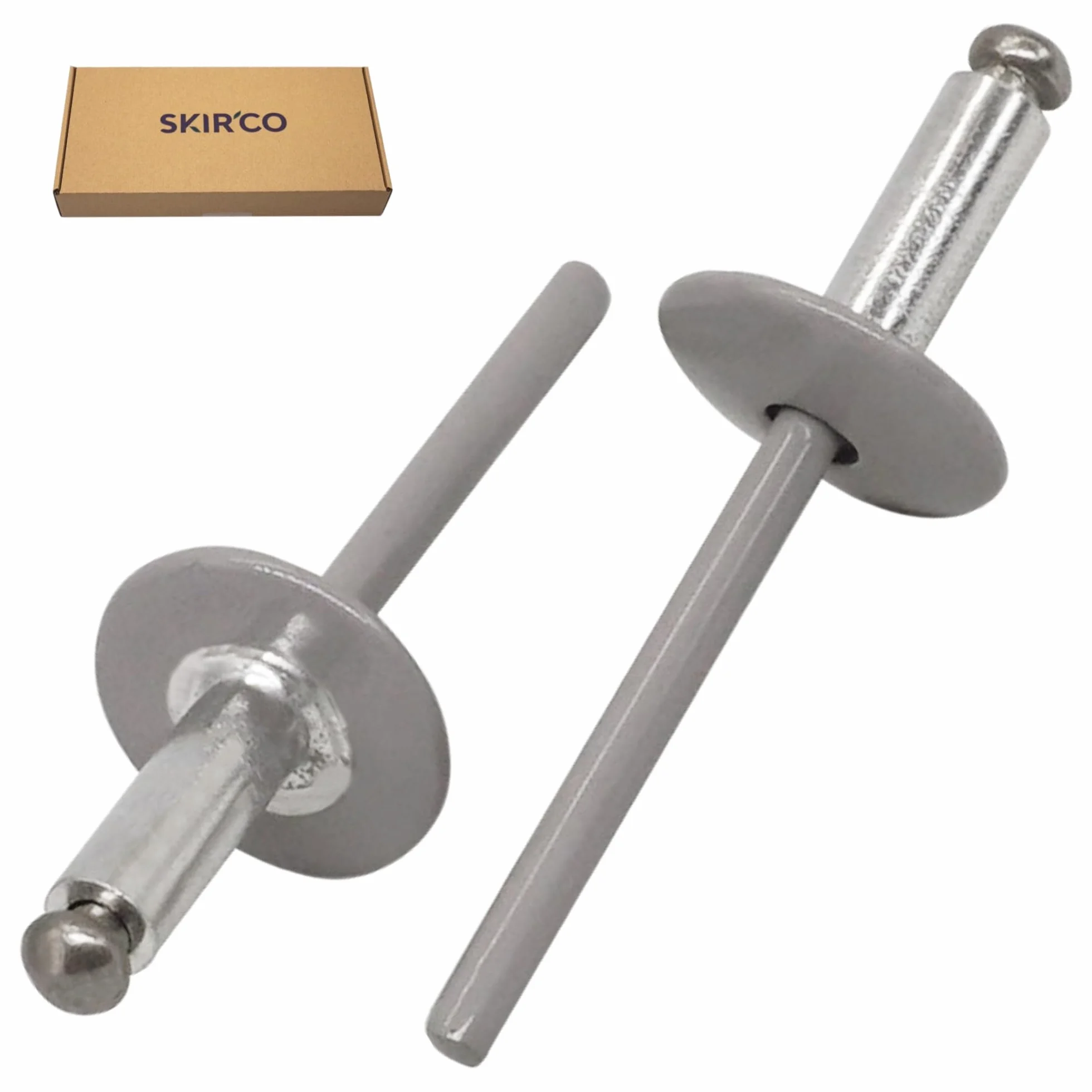 SKIR'CO (100 szt.) duży kołnierz aluminiowy nity żaluzjowe 4,8 x 14 mm, trzpień ze stali nierdzewnej, RAL 7036 platynowy szary