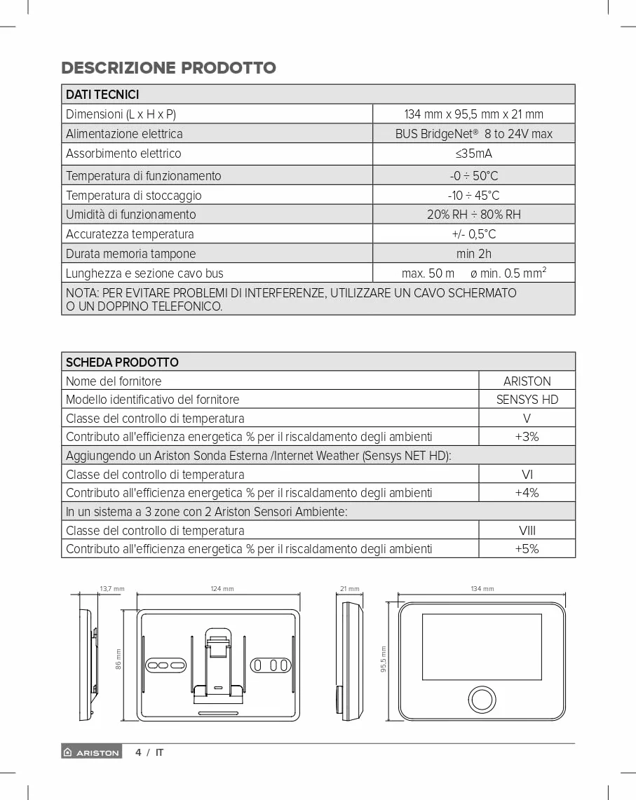 Ariston SENSYS HD 3319467 sterownik systemowy z przewodem, biały