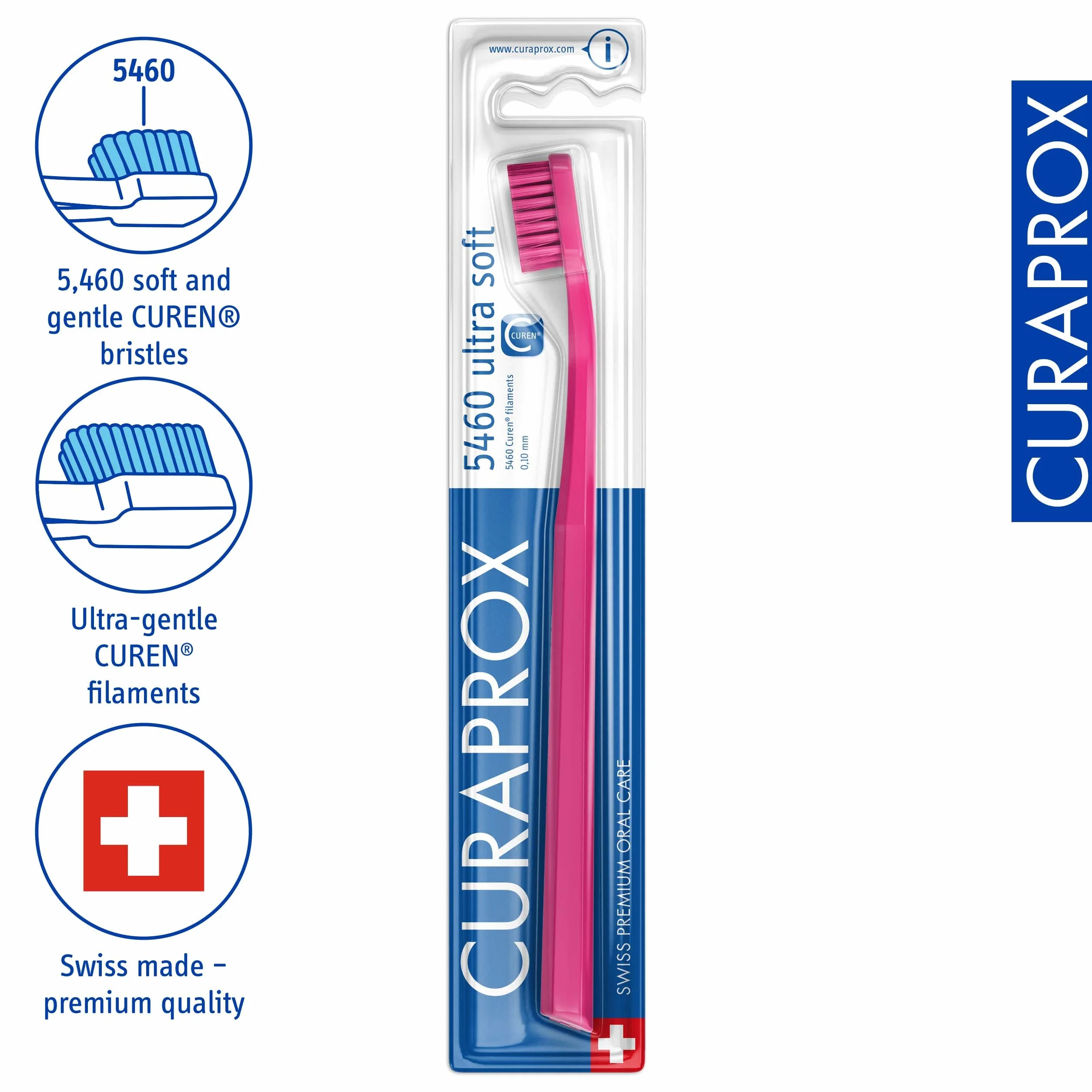 Curaprox CS 5460 Ultra-miękka szczoteczka do zębów-Pielęgnacja zębów i dziąseł dla dorosłych/Super Miękkie włosie Curen® / Magenta, pojedyncze opakowanie/Made in Switzerland